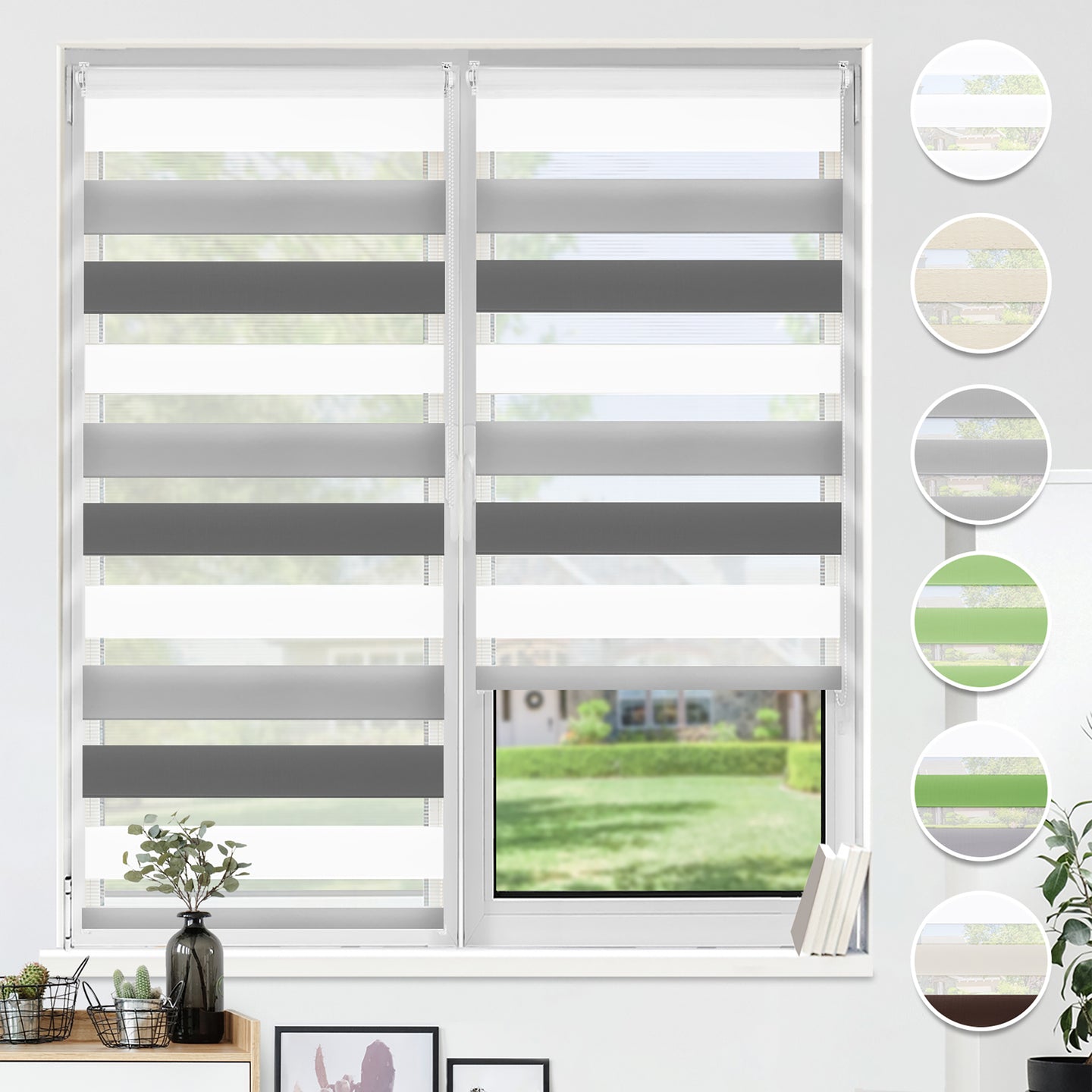 Doppelrollo Klemmfix ohne Bohren,Weiß-Grau-Anthrazit,Weiß-Beige-Braun,Weiß-Anthrazit-Aubergine