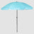High-quality, durable Turquoise White stripes beach umbrella Front view shows the entire umbrella and the black pole