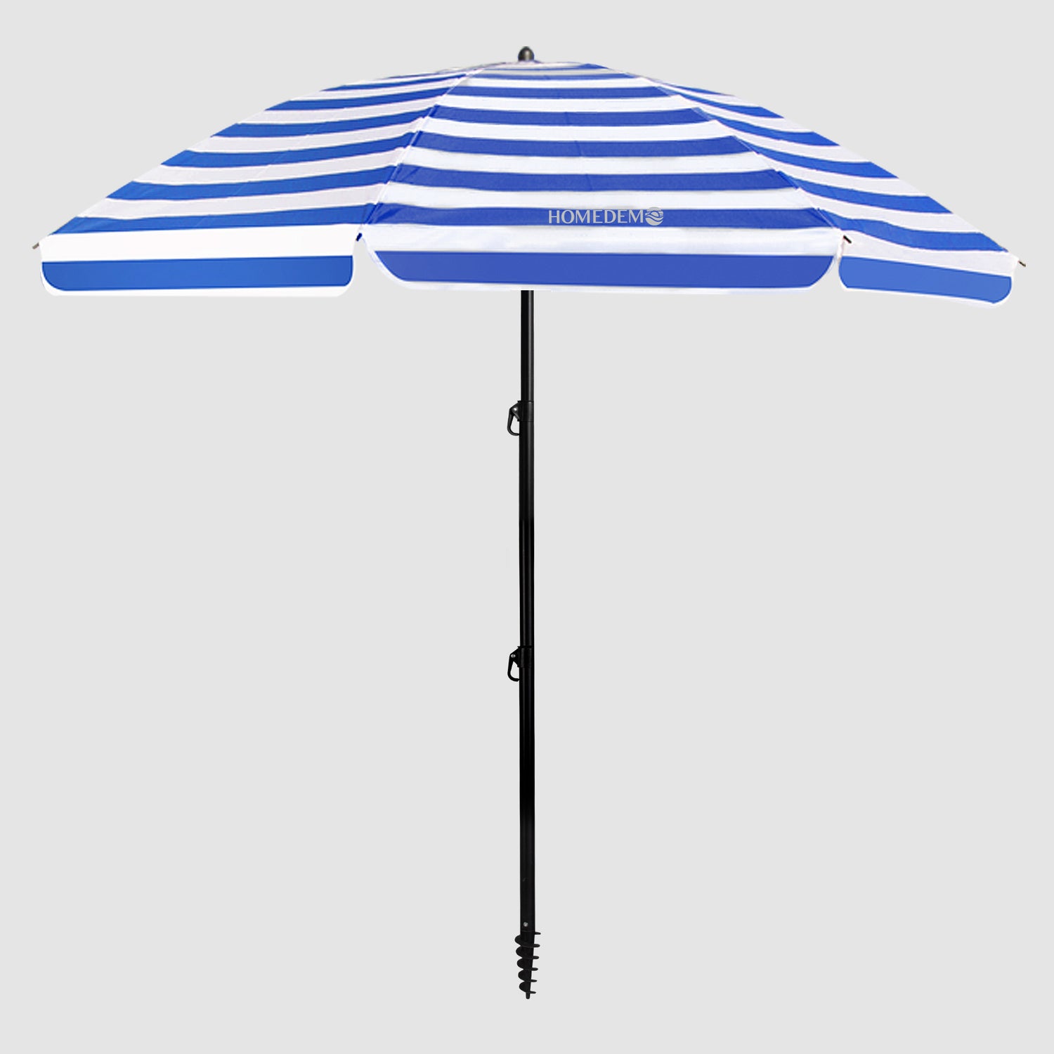 Blue-White Stripes coloured, high quality, sturdy, front unfolding, foldable beach umbrella.