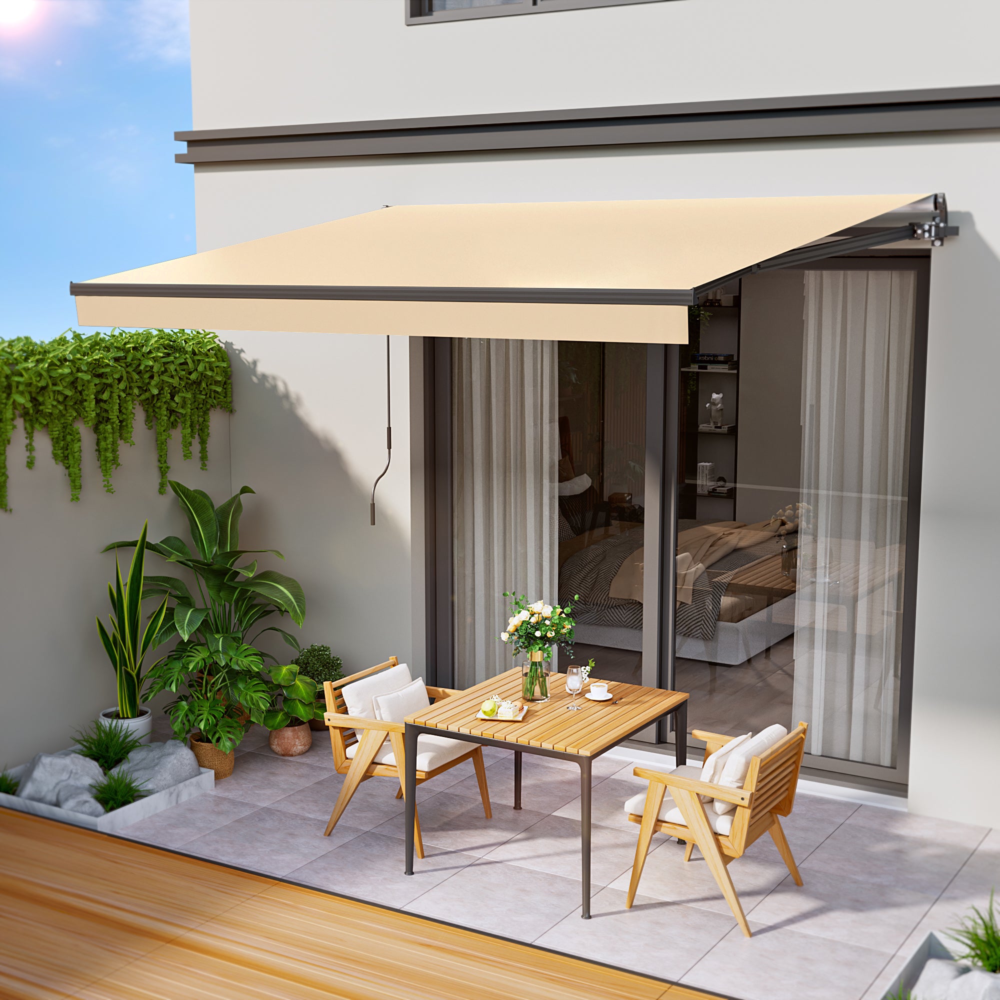 HOMEDEMO Gelenkarmmarkise Markise mit Handkurbel,Sonnenmarkise Terrassenmarkise Winkel Einstellung(5-60°)