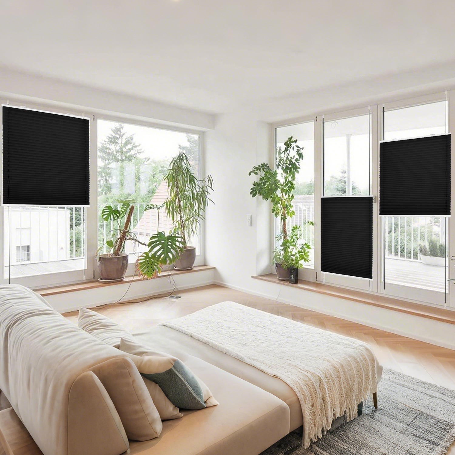 HOMEDEMO Plissee Klemmfix ohne Bohren Jalousien Schwarz, Plisseerollo mit Klemmträger, lichtdurchlässig Faltrollo mit Sicht- und Sonnenschutz, blickdichte Jalousie für Fenster &amp; Tür