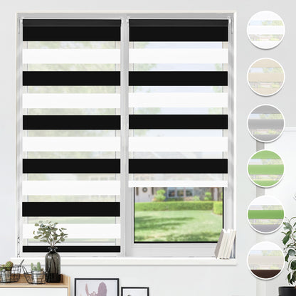 HOMEDEMO Klemmfix Doppelrollo ohne Bohren, Duo Sichtschutz Fensterrollo Weiß Grau Weiß-Schwarz