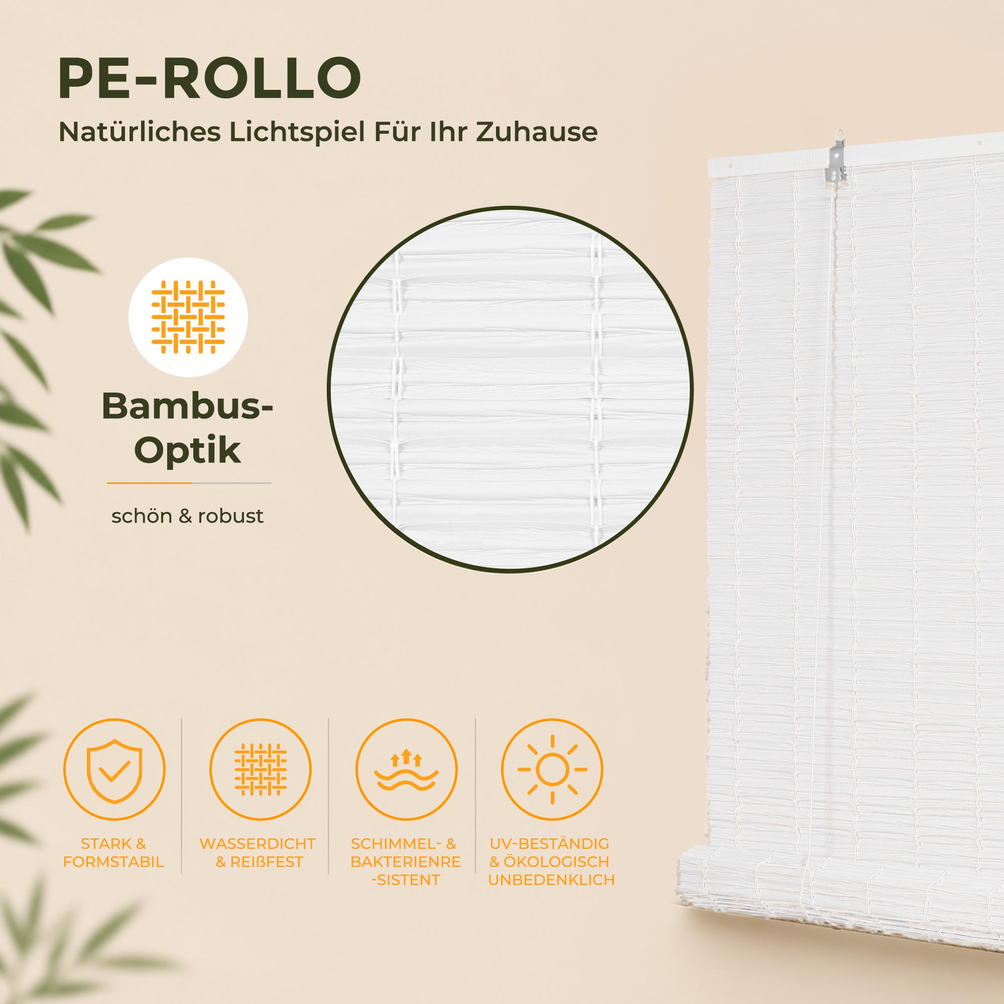 HOMEDEMO PE Rollo Outdoor wetterfest, Sichtschutz Sonnenschutz, Bambus Look Rollo für Innen- und außenbereich Bambusrollo Jalousie