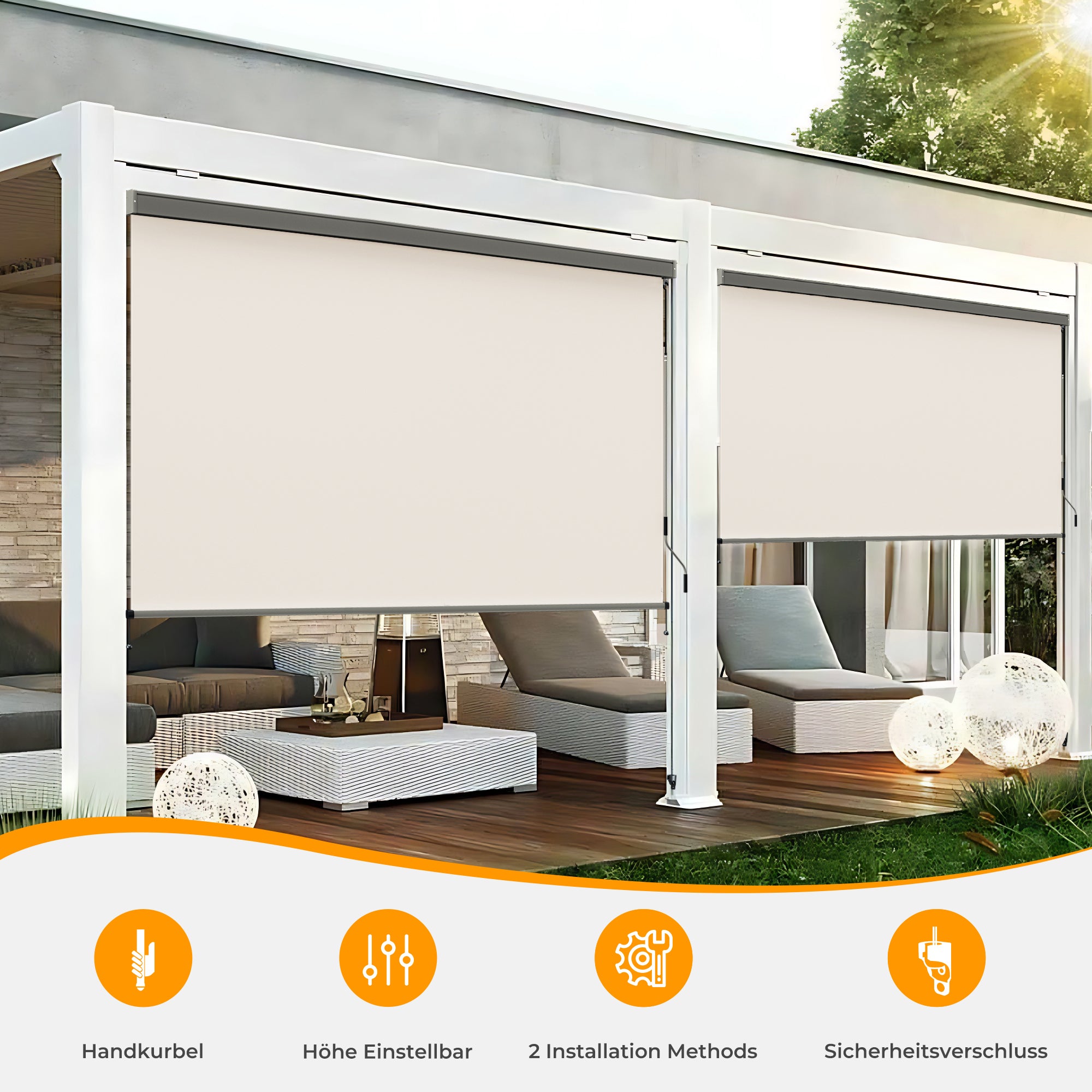 HOMEDEMO Senkrechtmarkise,Außenrollo mit Einstellbare Handkurbel & Alu-Kassette