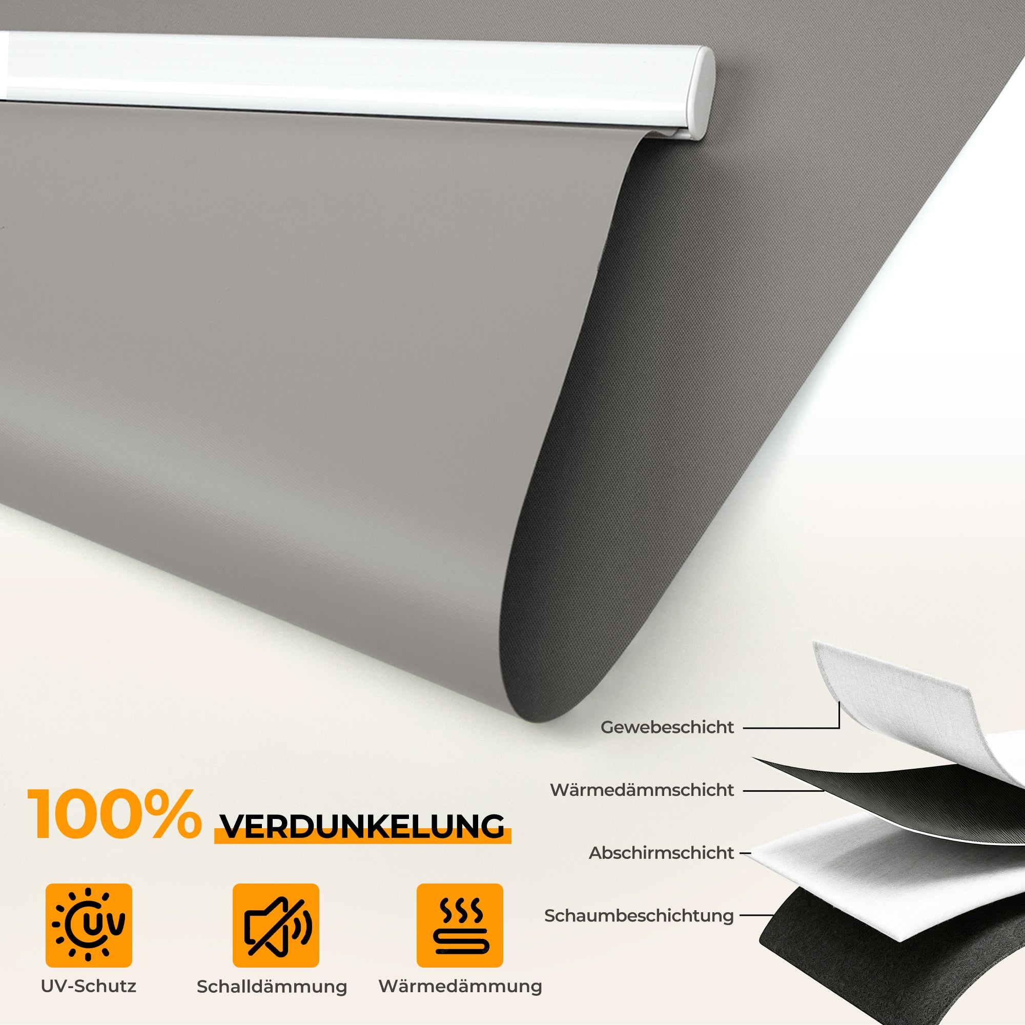 Elektrisches Rollo M100 Motorrollo silberbeschichtet vollverdunkelnd wärmedämmend Fensterrollo mit Funkmotor für Schlafzimmer Wohnzimmer Büro