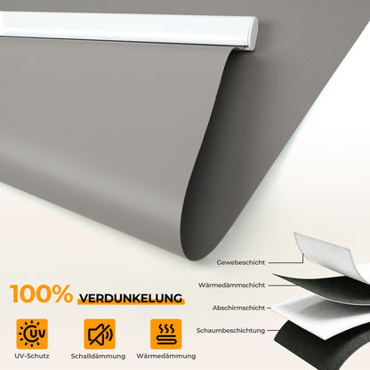 HOMEDEMO M132 Wiederaufladbares elektrisches Verdunkelungsrollo mit Motor &amp; Fernbedienung, Alexa kompatibles Smart Klemmfix Rollo ohne Bohren auch zur festen Montage, Sonnenschutz und Sichtschutz Fensterrollo Innen in Dunkelgrau