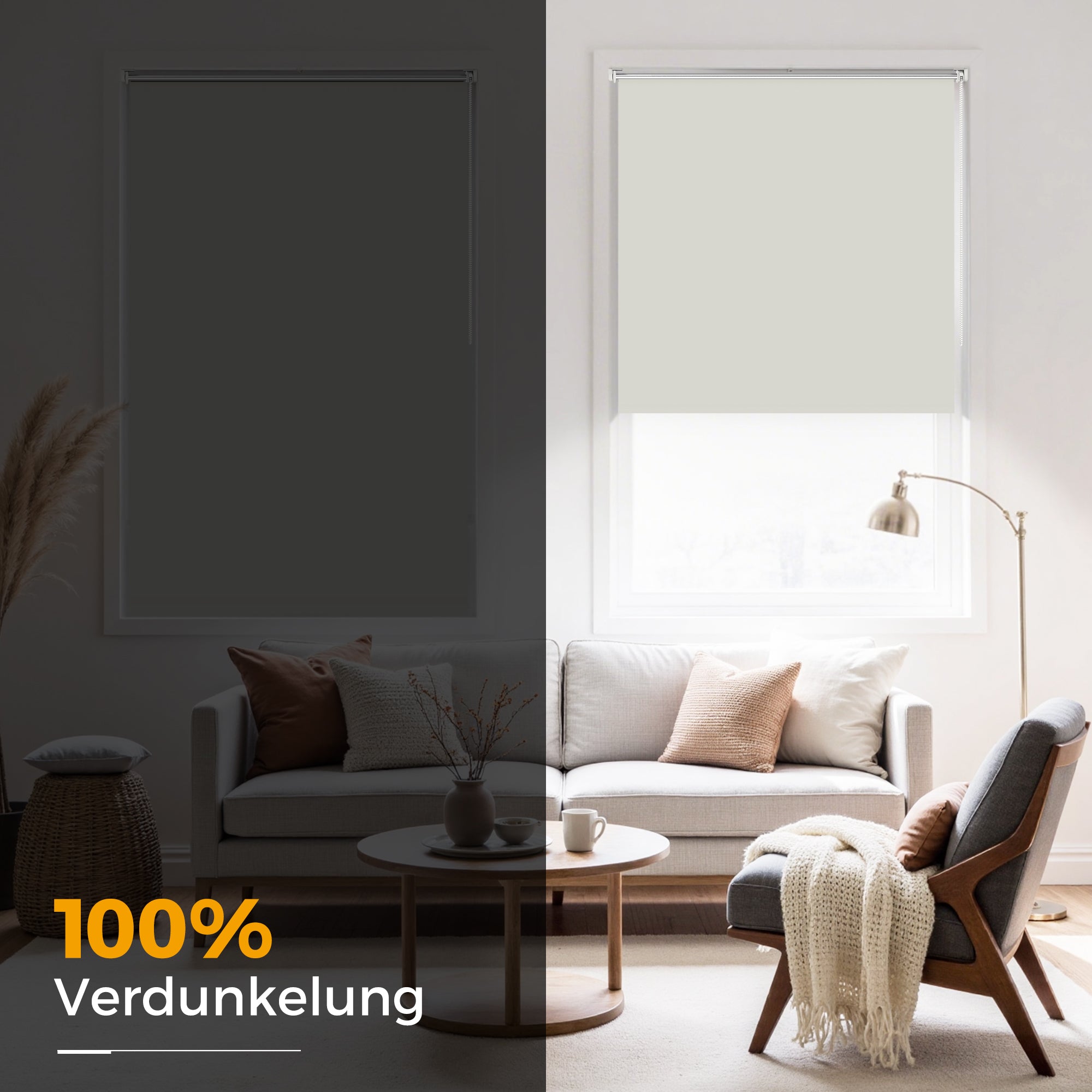 HOMEDEMO Verdunklungsrollo ohne Bohren-Weiß-Creme-Schwarz
