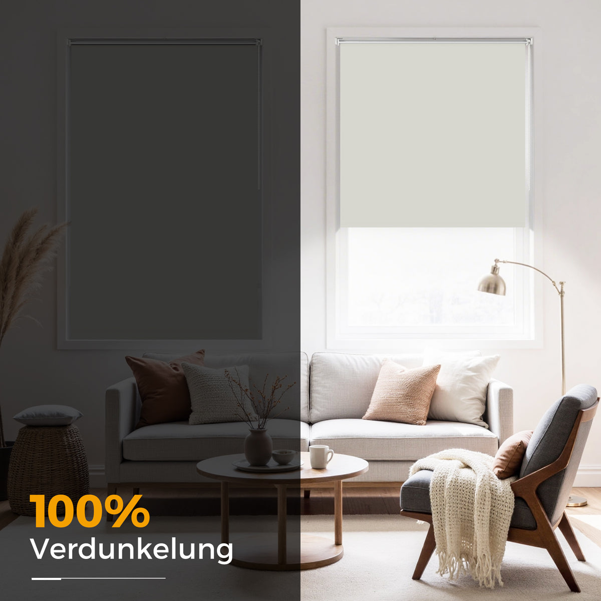 HOMEDEMO Verdunklungsrollo ohne Bohren-Weiß-Creme-Schwarz