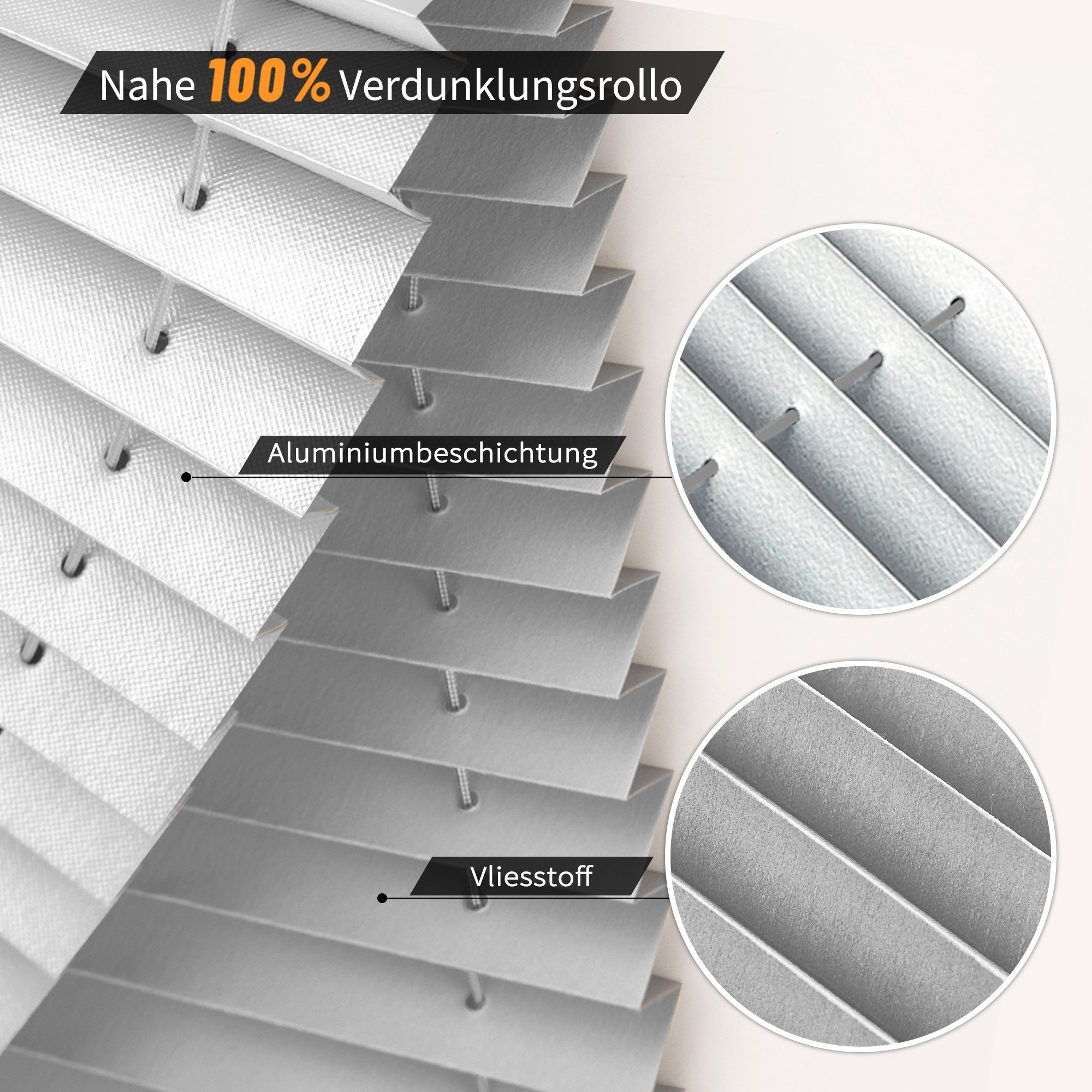 HOMEDEMO Plissee ohne Bohren verdunkelung, Thermo Plisseerollo Klemmfix, Hellgrau