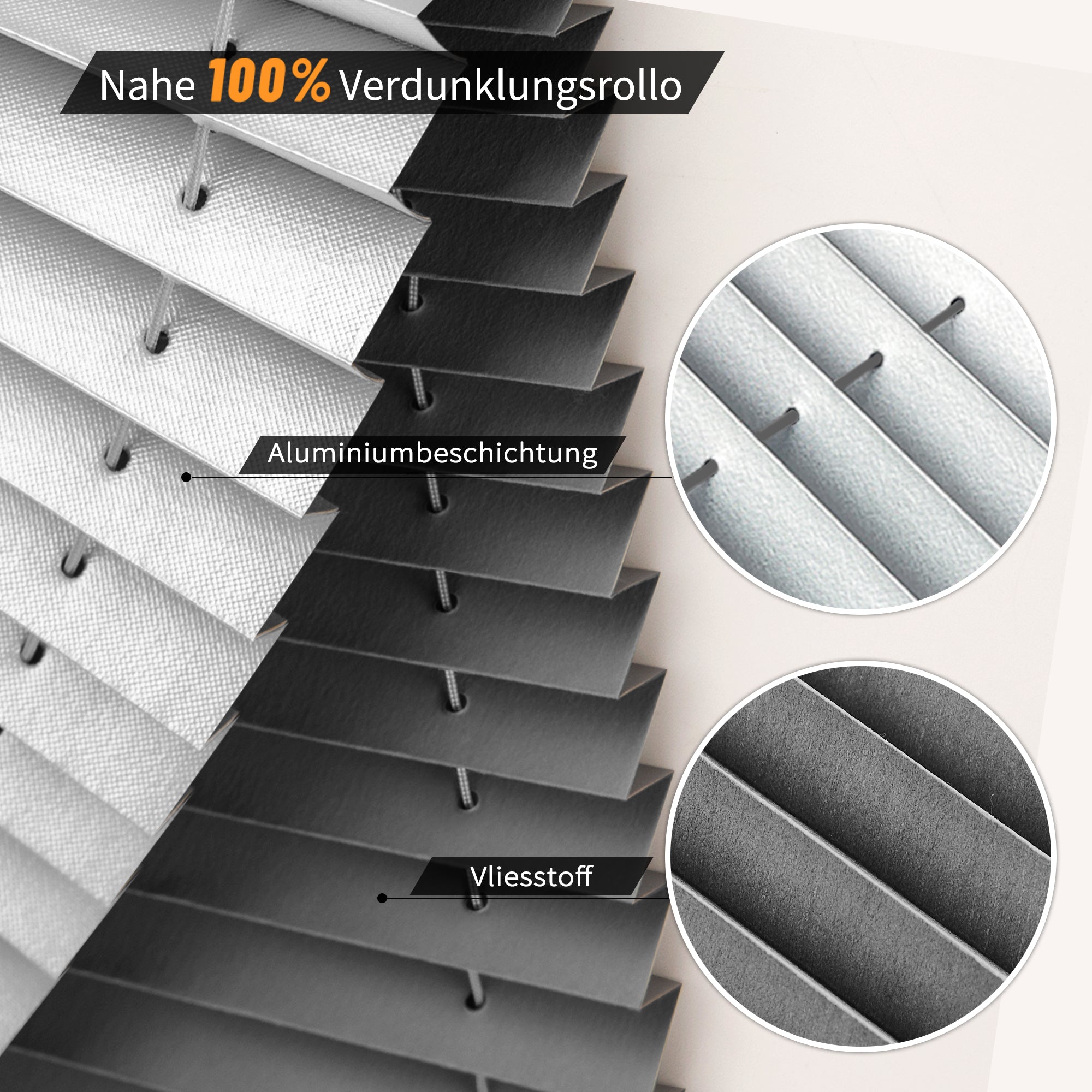 HOMEDEMO Plissee ohne Bohren verdunkelung, Thermo Plisseerollo Klemmfix, Grau
