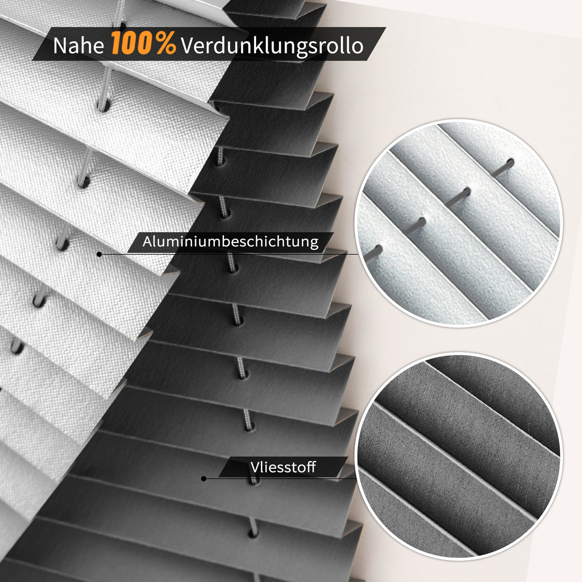 HOMEDEMO Plissee ohne Bohren verdunkelung, Thermo Plisseerollo Klemmfix, Grau