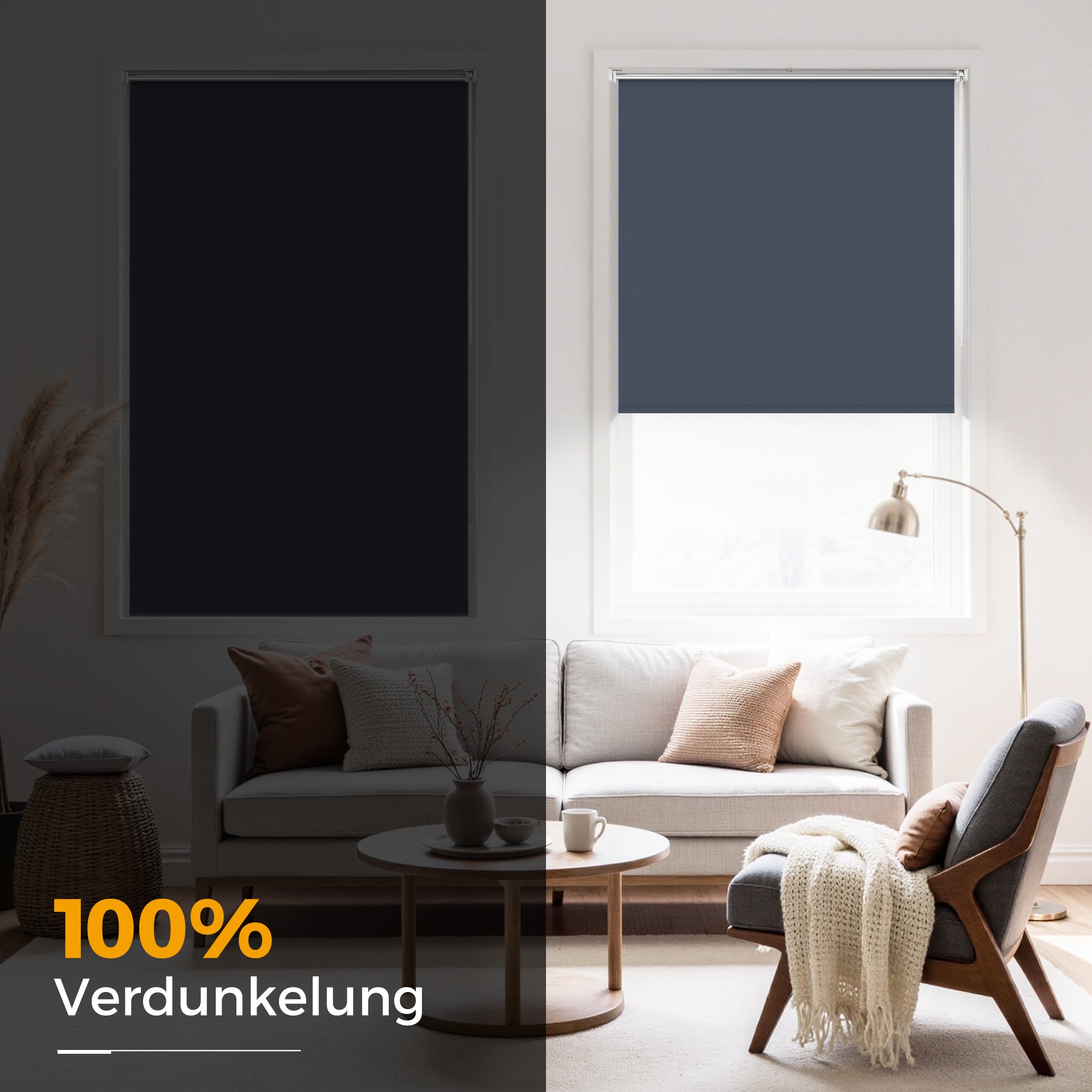 Verdunklungsrollo ohne Bohren-Hellgrau-Dunkelgrau-Dunkelblau