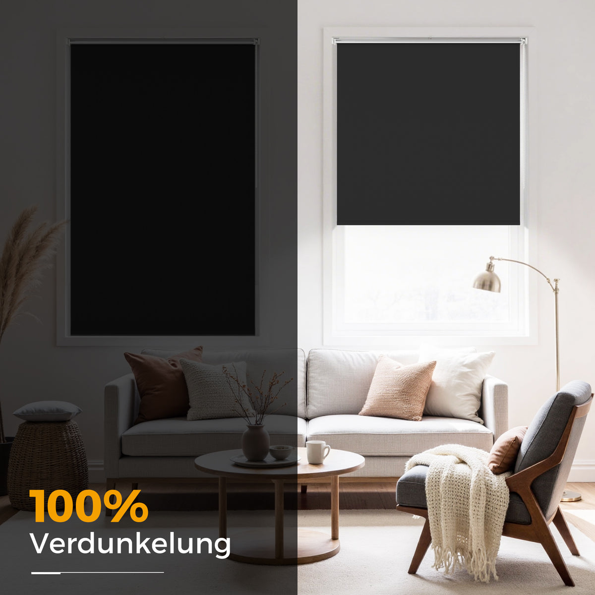 HOMEDEMO Verdunklungsrollo ohne Bohren-Weiß-Creme-Schwarz