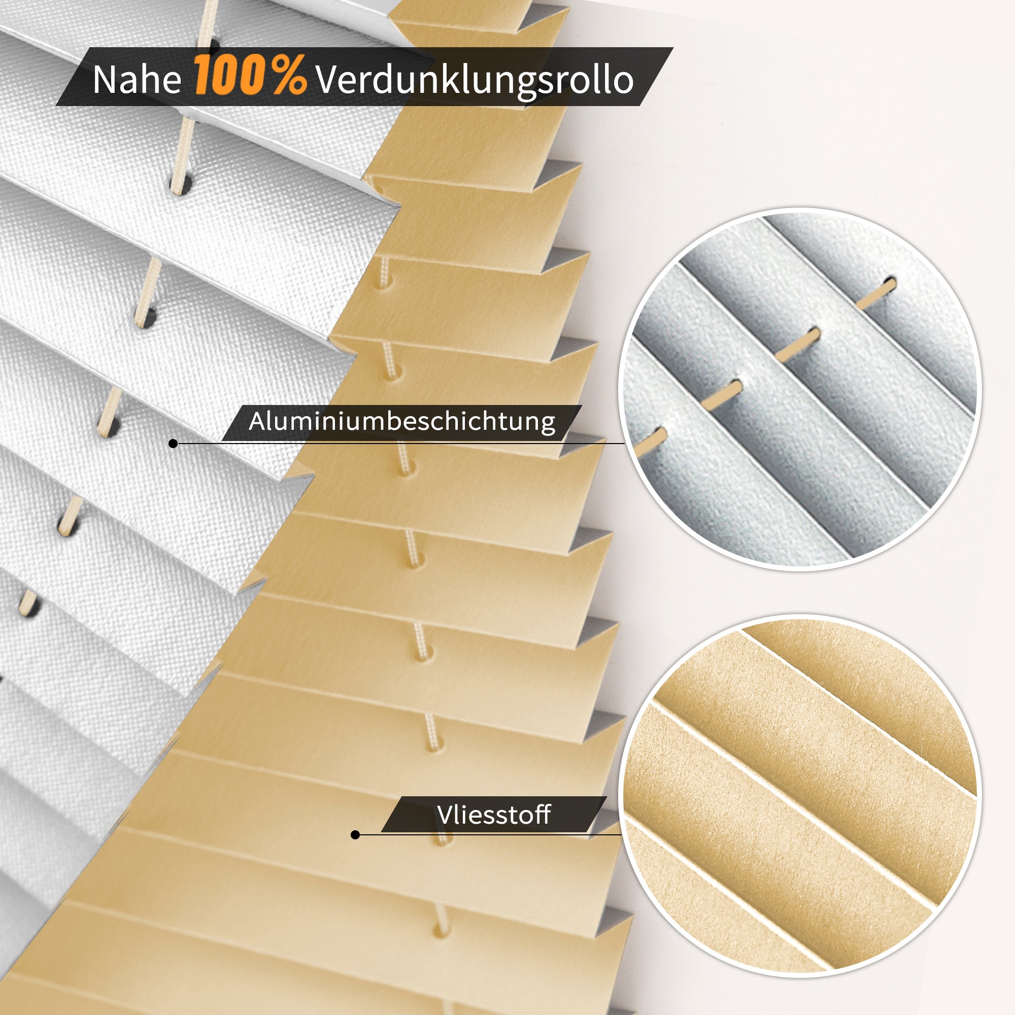 HOMEDEMO Plissee ohne Bohren verdunkelung, Thermo Plisseerollo Klemmfix, Hellbeige