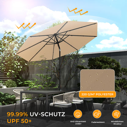 HOMEDEMO  Groß Garten Sonnenschirme mit Kurbel und LED-Licht