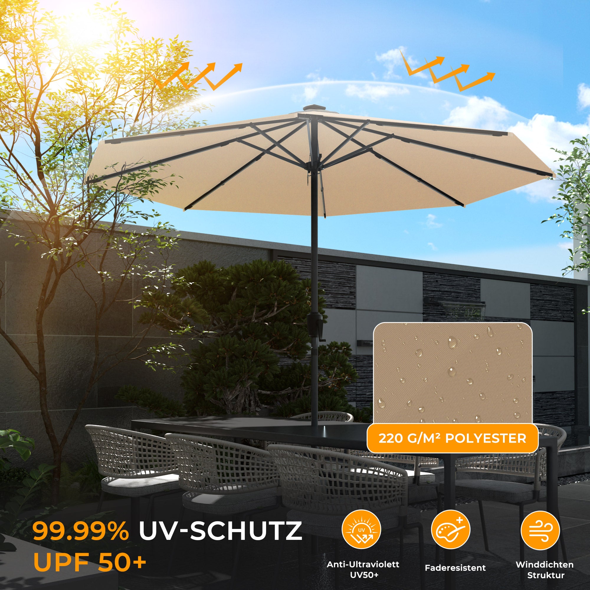 HOMEDEMO LED Gartenschirm mit Kurbel