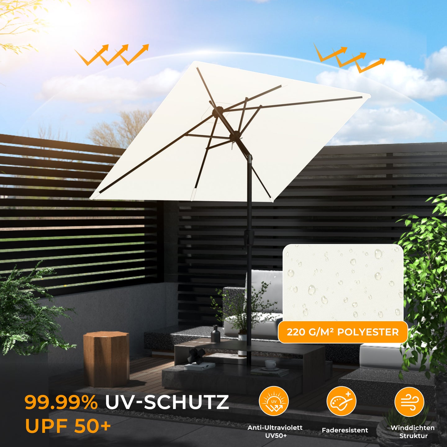 HOMEDEMO Rechteckiger Aluminium Gartenschirm