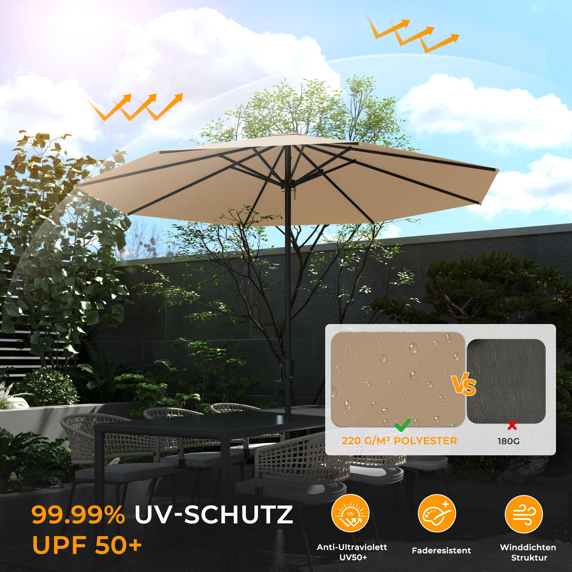 HOMEDEMOAluminium Gartenschirm mit Kurbel