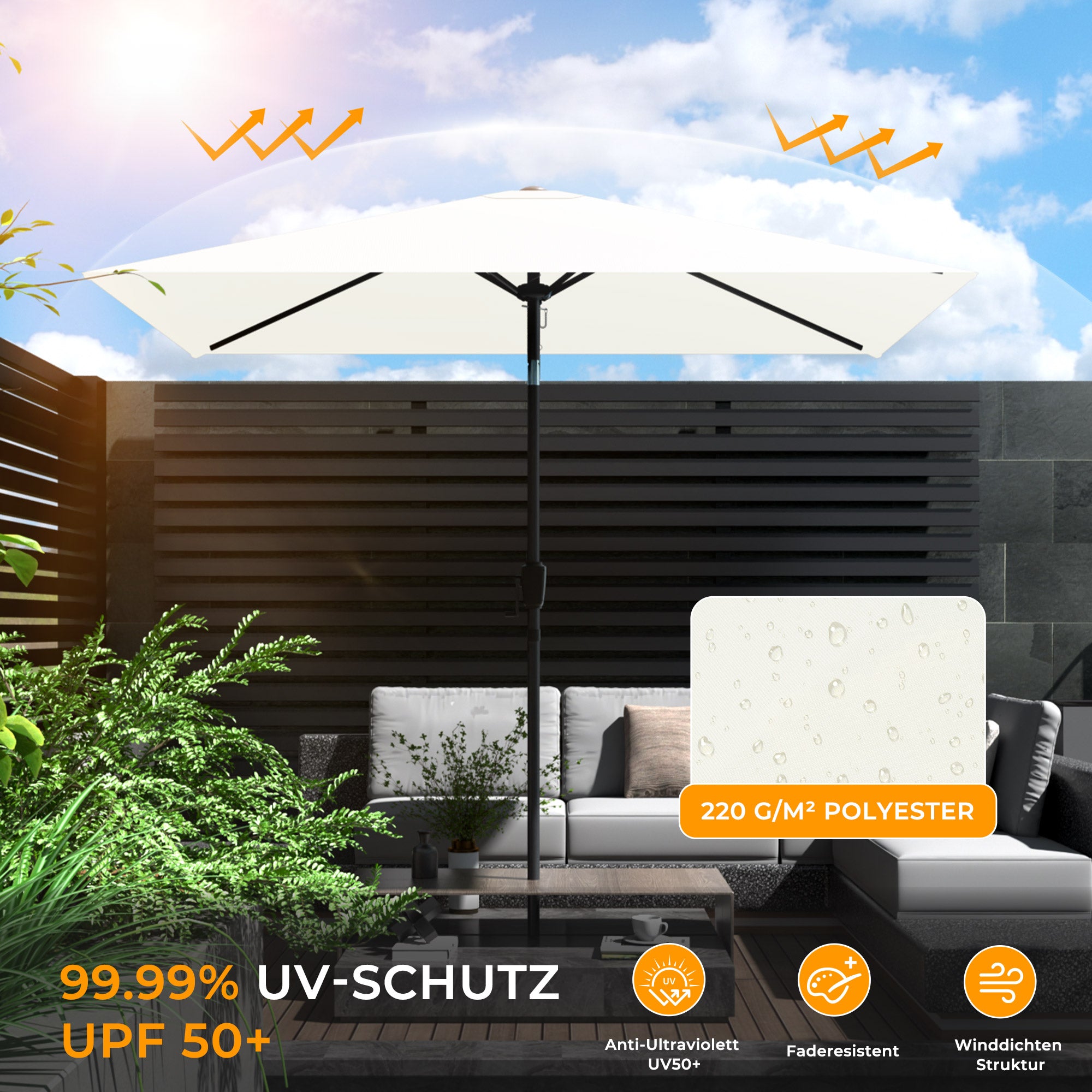 HOMEDEMO Rechteckig Sonnenschirm Groß Stabil Marktschirm