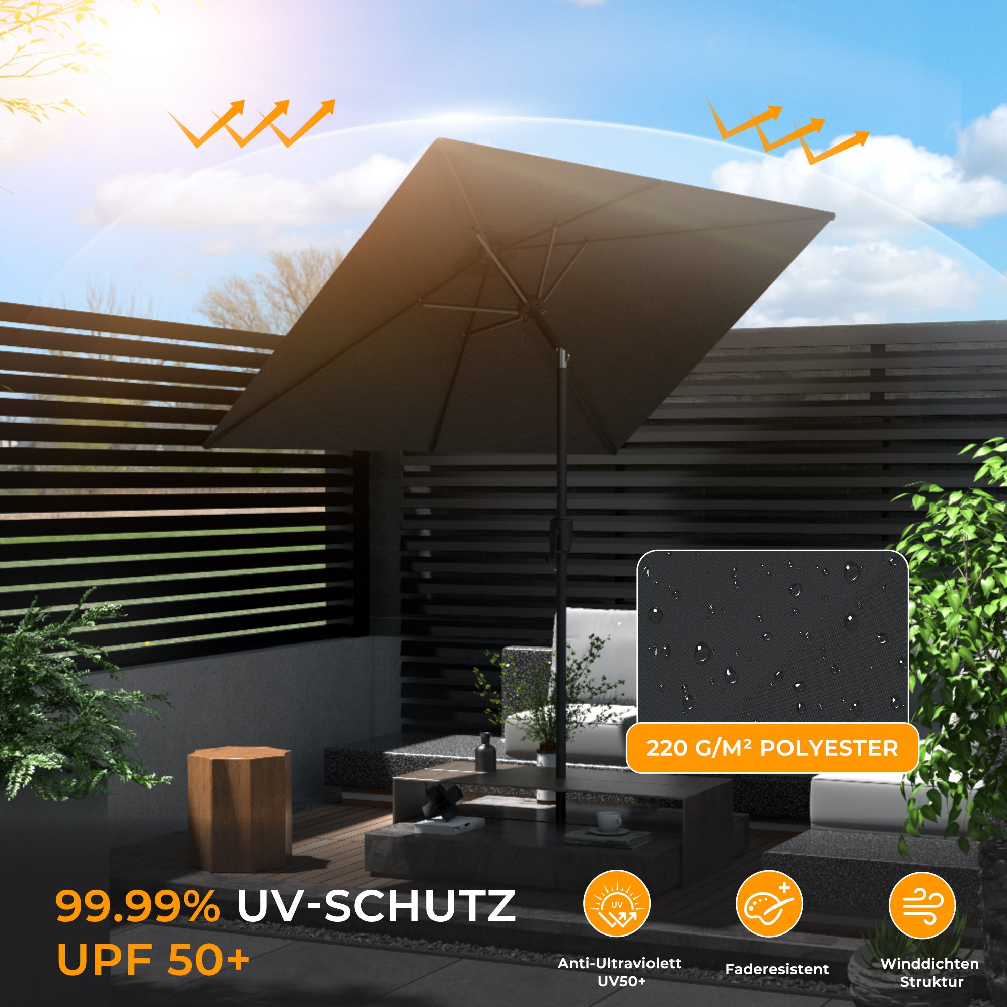 HOMEDEMO Rechteckiger Aluminium Gartenschirm