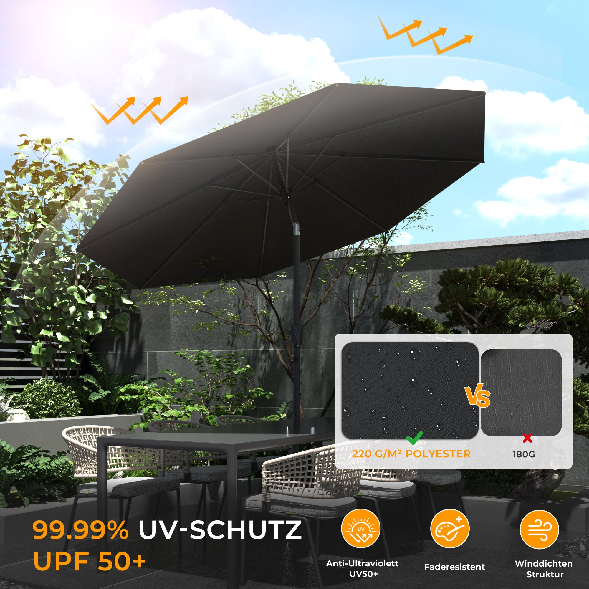 Groß Garten Sonnenschirme zum kurbeln