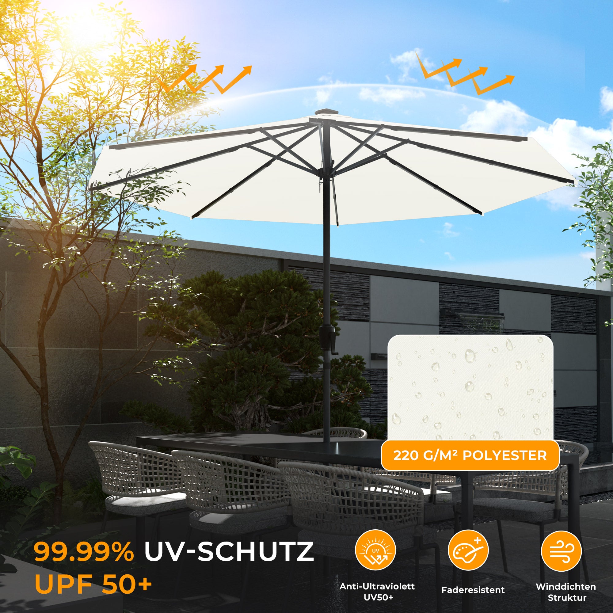HOMEDEMO LED Gartenschirm mit Kurbel
