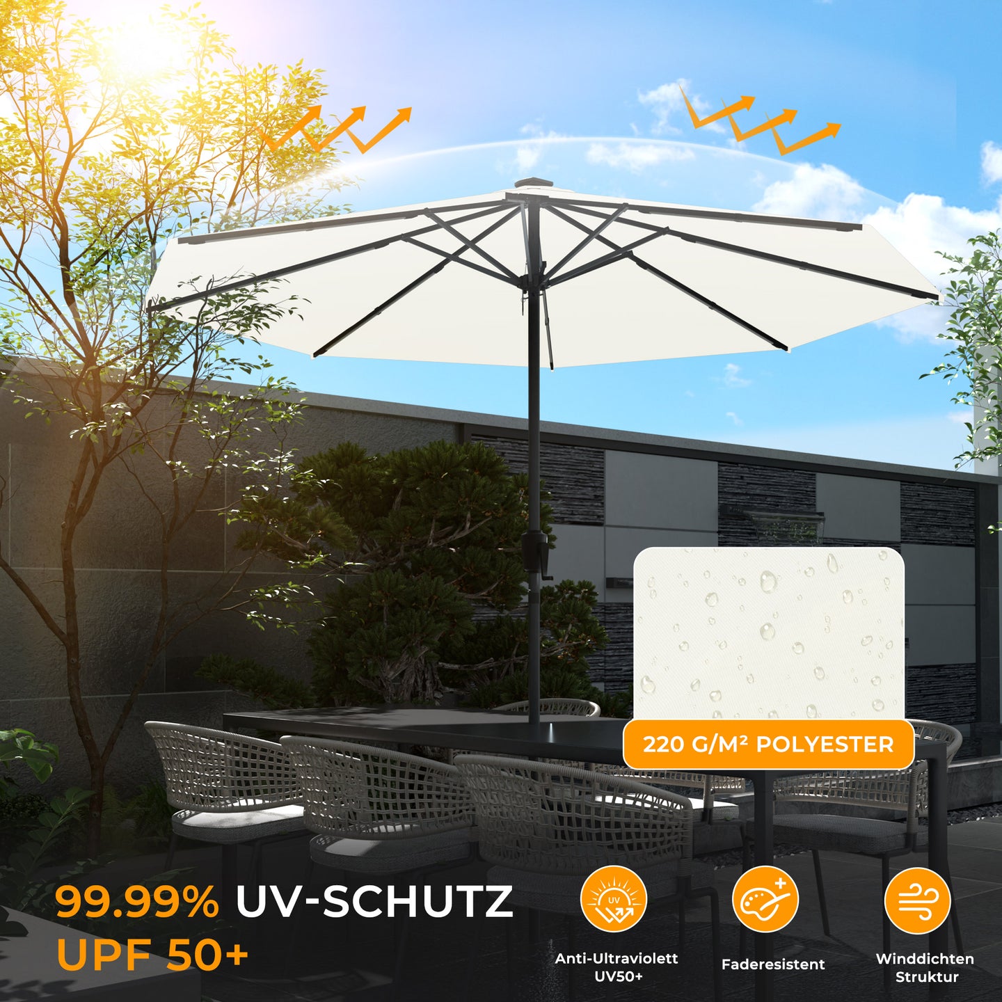 HOMEDEMO LED Gartenschirm mit Kurbel