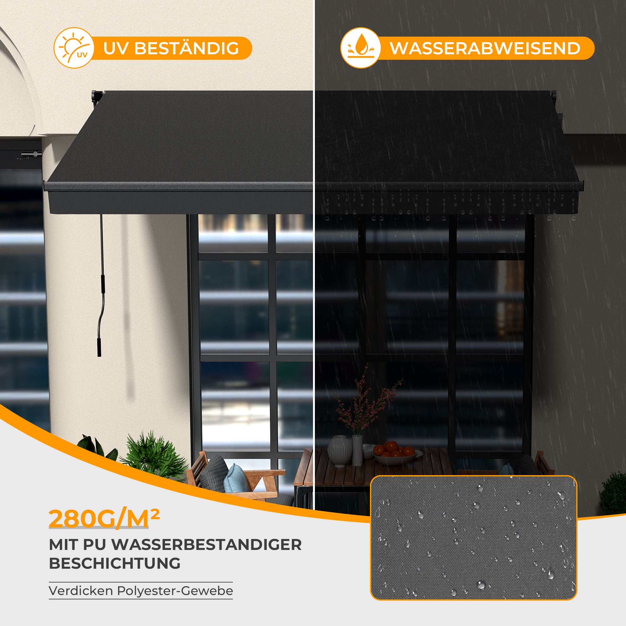 HOMEDEMO Gelenkarmmarkise Markise mit Handkurbel,Sonnenmarkise Terrassenmarkise Winkel Einstellung(5-60°)
