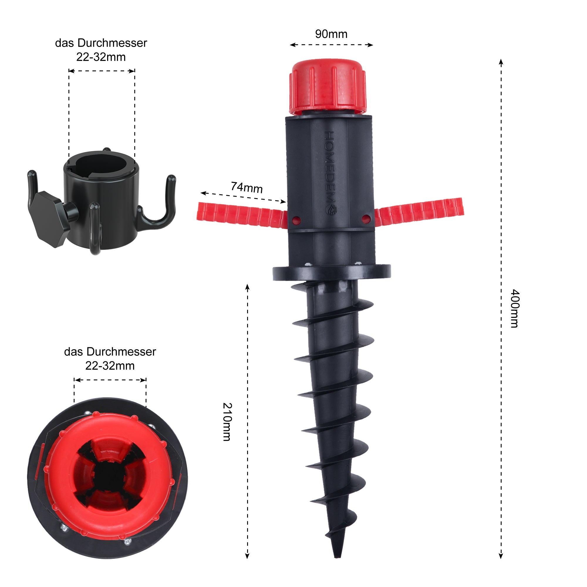 HOMEDEMO Verstellbarer Rasendorn mit Haken für SonnenschirmeØ22–32mm