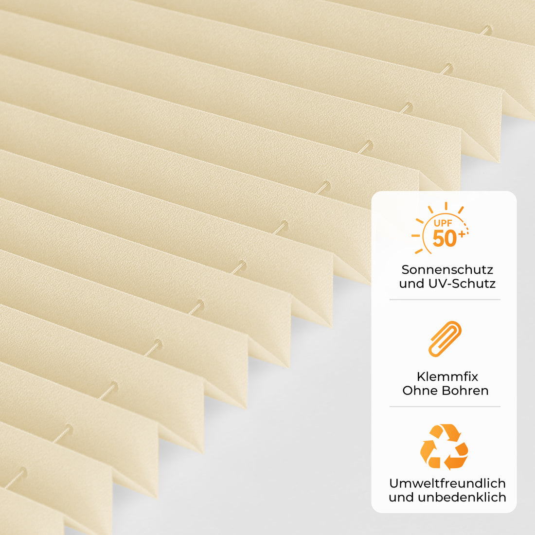HOMEDEMO Plissee Klemmfix ohne Bohren Jalousien Creme, Plisseerollo mit Klemmträger, lichtdurchlässig Faltrollo mit Sicht- und Sonnenschutz, blickdichte Jalousie für Fenster &amp; Tür