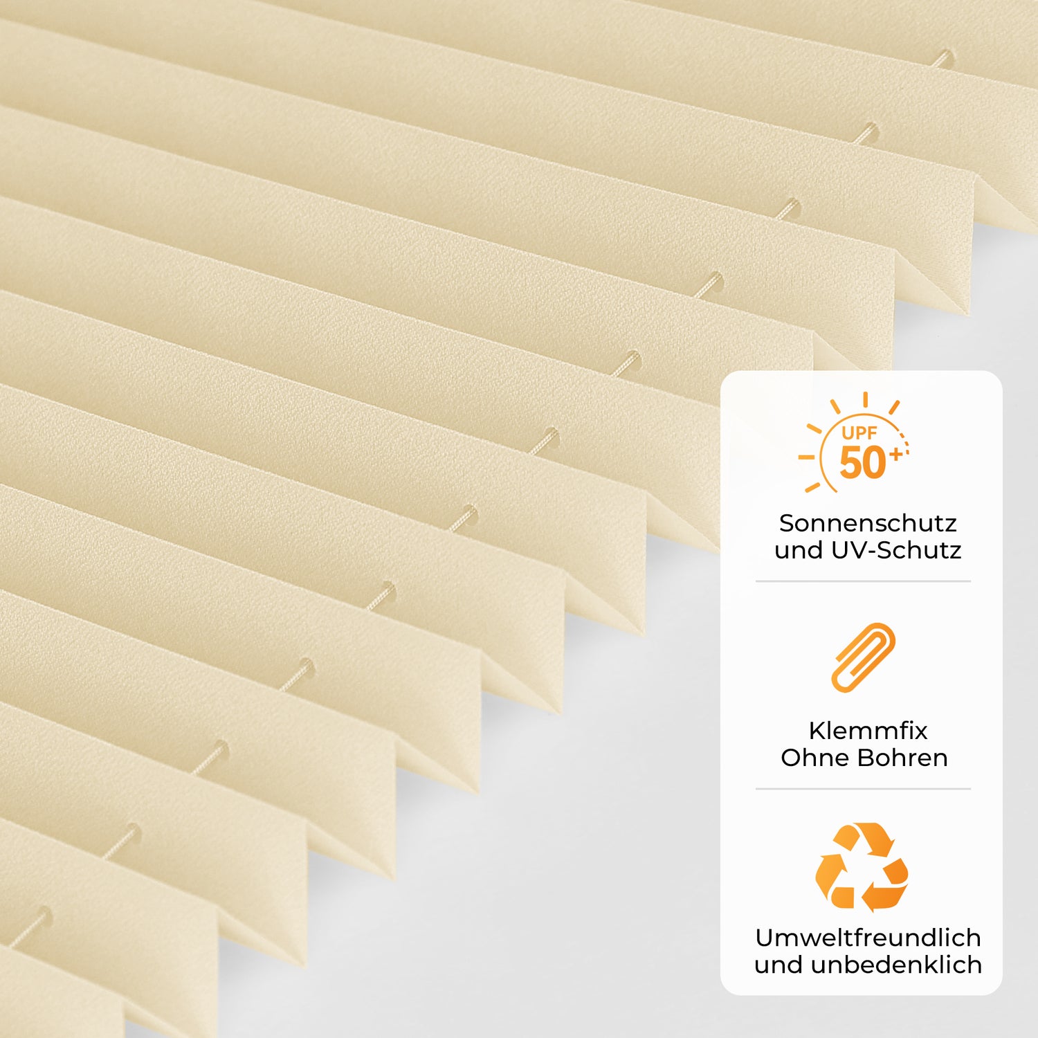 HOMEDEMO Plissee Klemmfix ohne Bohren Jalousien Creme, Plisseerollo mit Klemmträger, lichtdurchlässig Faltrollo mit Sicht- und Sonnenschutz, blickdichte Jalousie für Fenster &amp; Tür