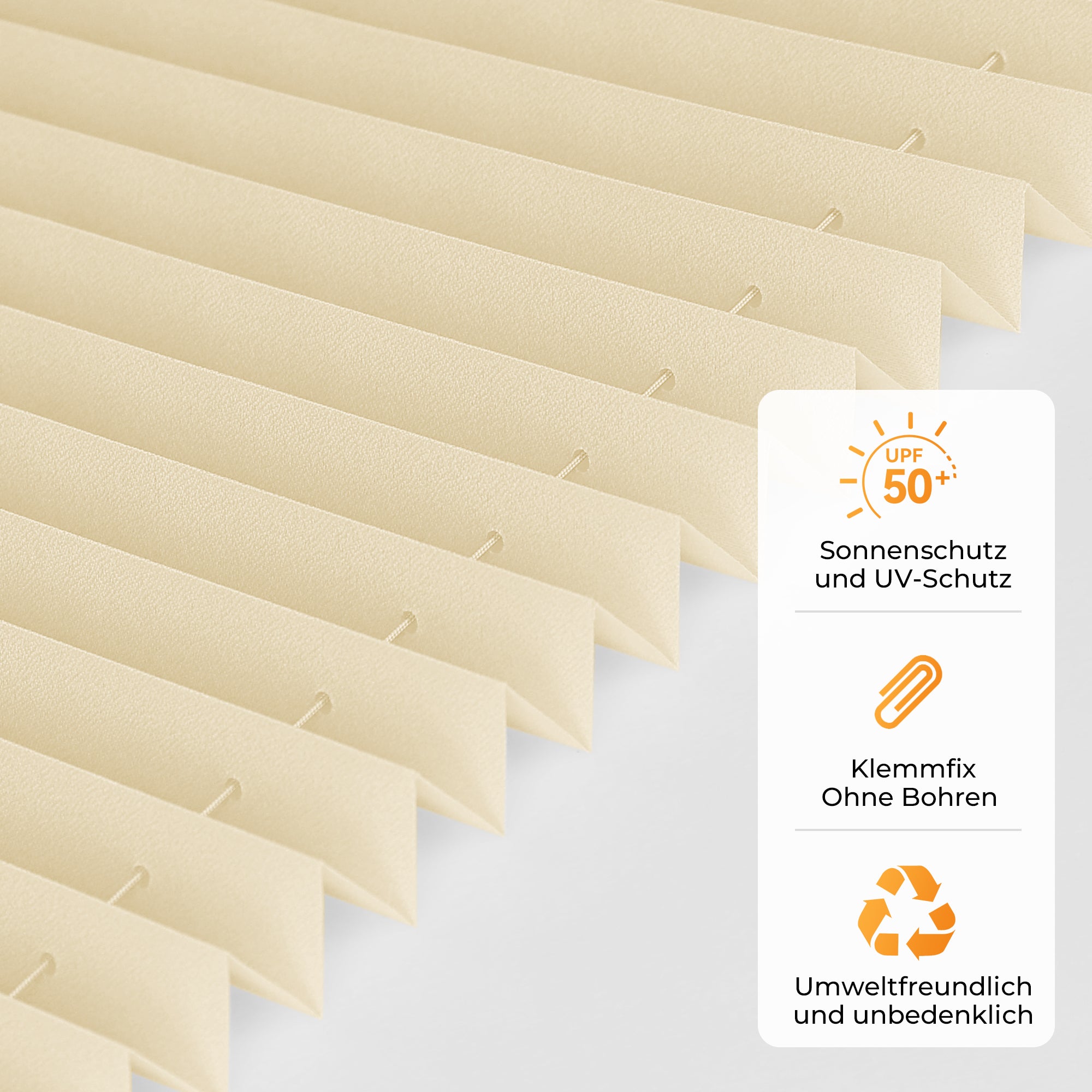 HOMEDEMO Plissee Klemmfix ohne Bohren Jalousien Creme, Plisseerollo mit Klemmträger, lichtdurchlässig Faltrollo mit Sicht- und Sonnenschutz, blickdichte Jalousie für Fenster &amp; Tür