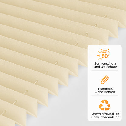 HOMEDEMO Plissee Klemmfix ohne Bohren Jalousien Creme, Plisseerollo mit Klemmträger, lichtdurchlässig Faltrollo mit Sicht- und Sonnenschutz, blickdichte Jalousie für Fenster &amp; Tür