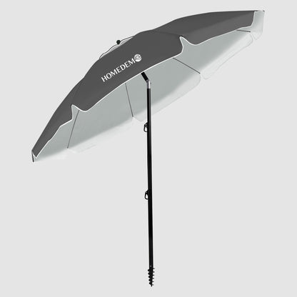 Black foldable beach umbrella, high quality, sturdy and durable, the front can be tilted at an angle when unfolded.