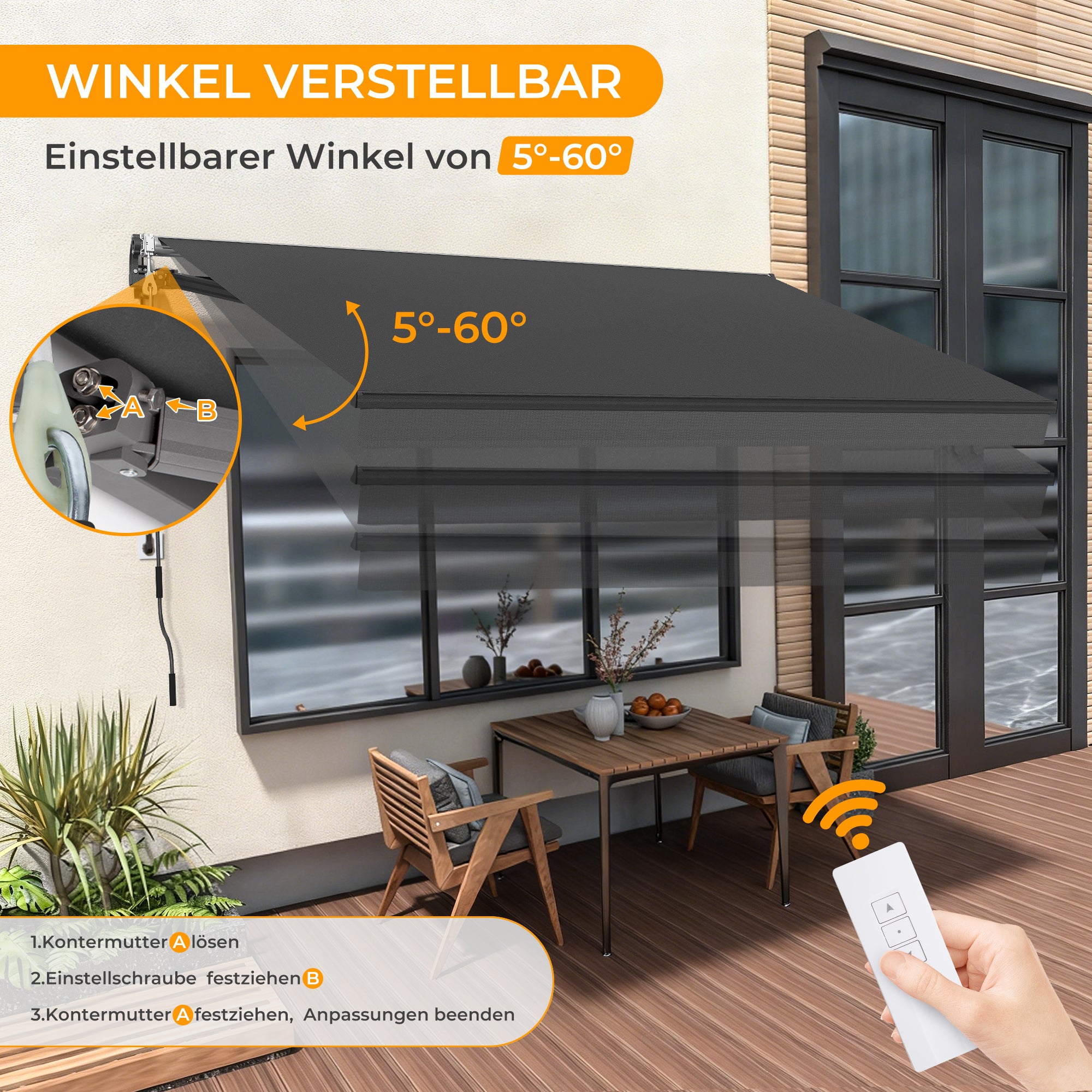 HOMEDEMO Markise Elektrisch mit Fernbedienung Gelenkarmmarkise,Terrassenmarkise