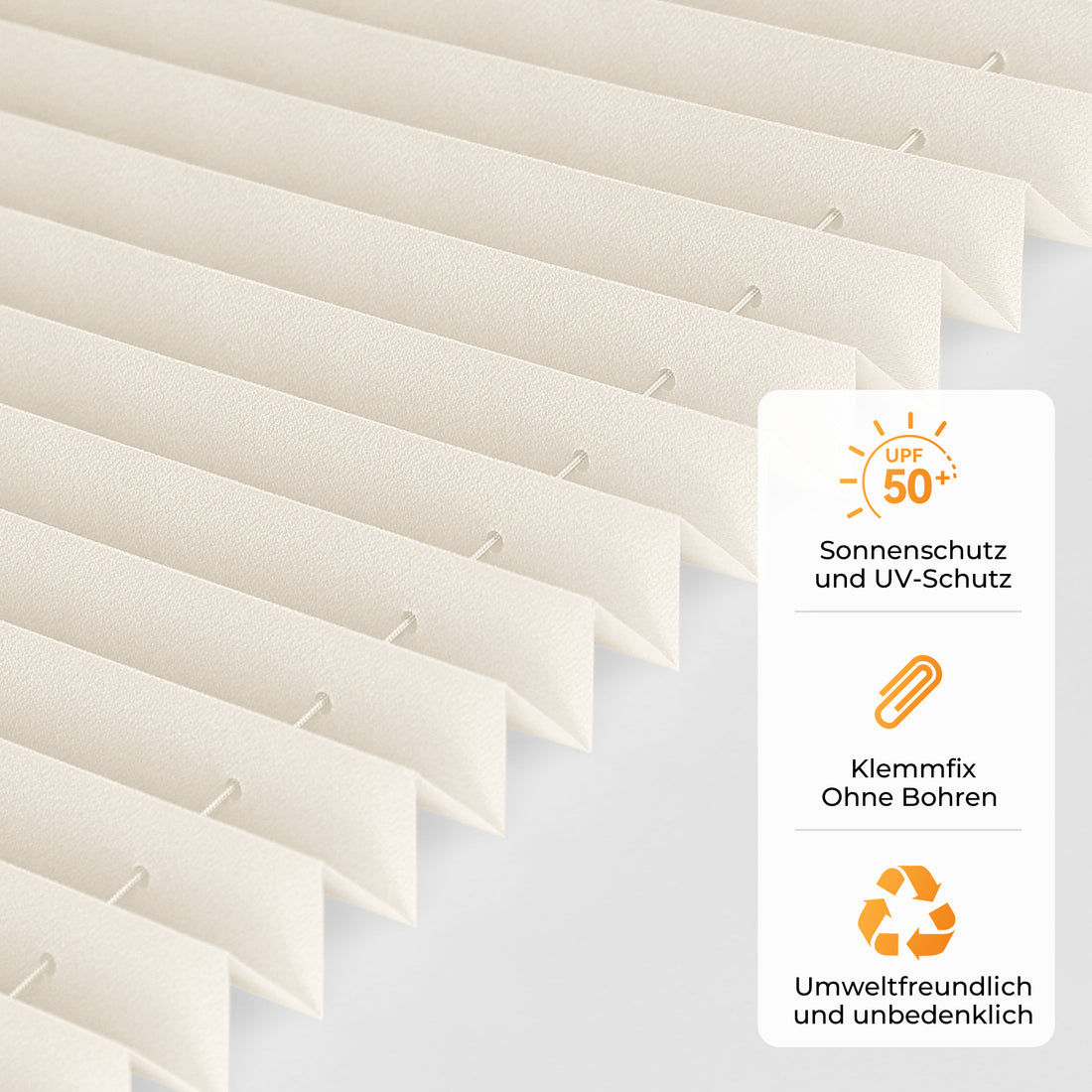 HOMEDEMO Plissee Klemmfix ohne Bohren Jalousien Beige, Plisseerollo mit Klemmträger, lichtdurchlässig Faltrollo mit Sicht- und Sonnenschutz, blickdichte Jalousie für Fenster &amp; Tür