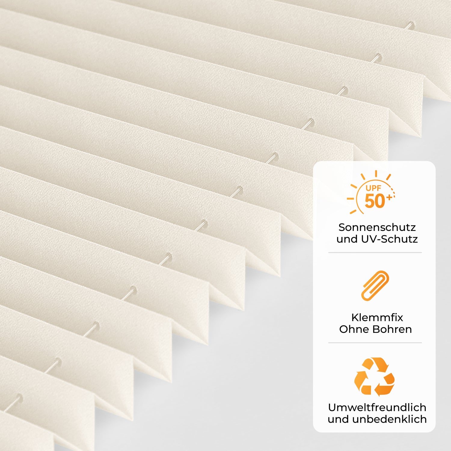 HOMEDEMO Plissee Klemmfix ohne Bohren Jalousien Beige, Plisseerollo mit Klemmträger, lichtdurchlässig Faltrollo mit Sicht- und Sonnenschutz, blickdichte Jalousie für Fenster &amp; Tür