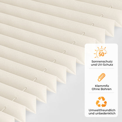 HOMEDEMO Plissee Klemmfix ohne Bohren Jalousien Beige, Plisseerollo mit Klemmträger, lichtdurchlässig Faltrollo mit Sicht- und Sonnenschutz, blickdichte Jalousie für Fenster &amp; Tür