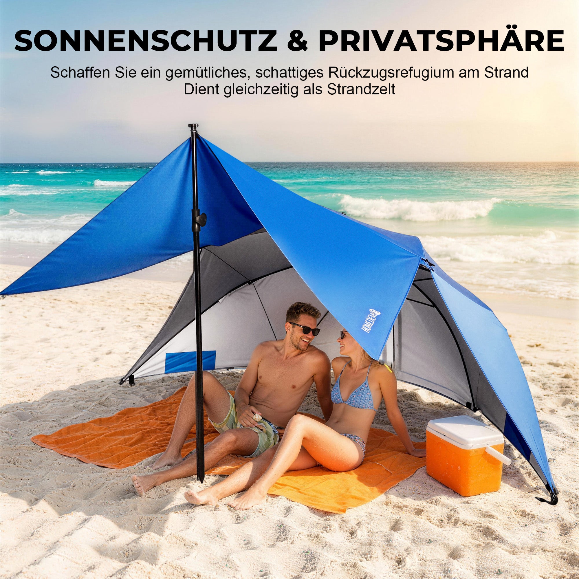 Strandmuschel mit Sonnendach 3-in-1 Sonnenschirm,Strandmuschel Pop up mit Sonnendach Ø 290cm, UV50+