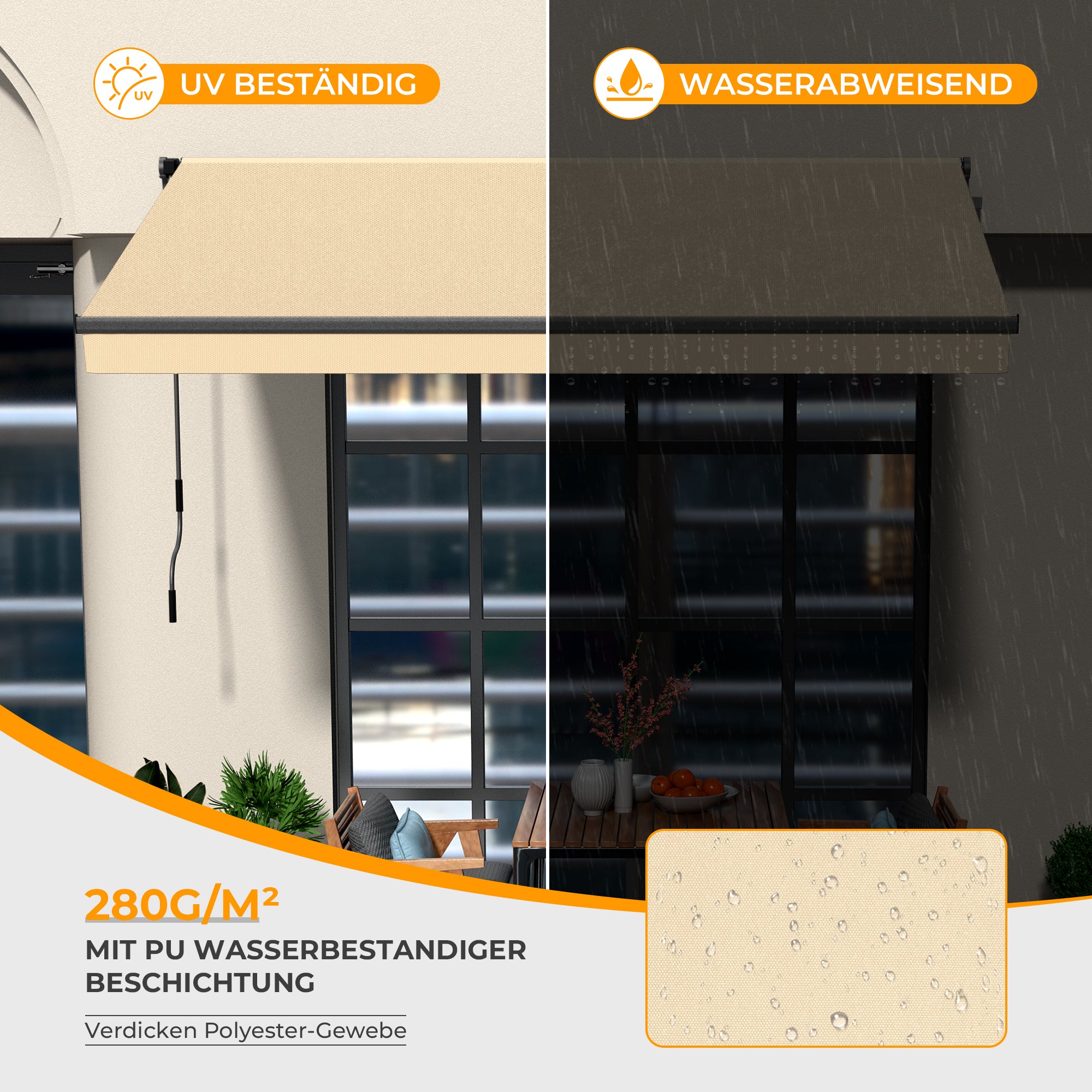 HOMEDEMO Gelenkarmmarkise Markise mit Handkurbel,Sonnenmarkise Terrassenmarkise Winkel Einstellung(5-60°)