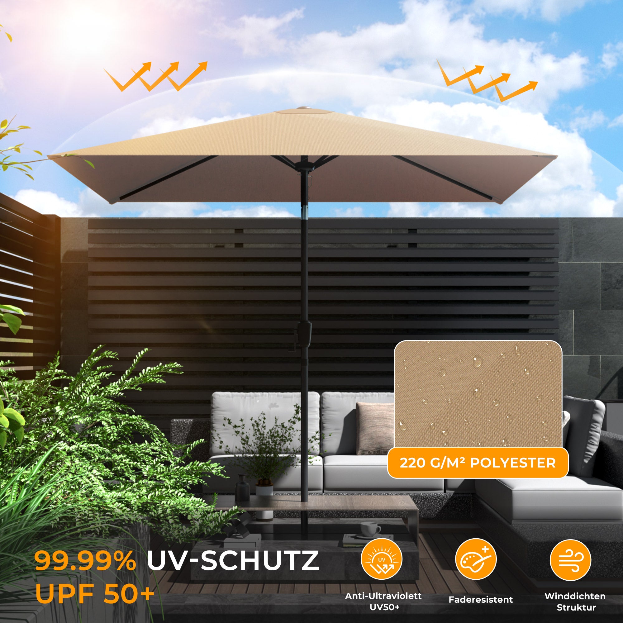 HOMEDEMO Rechteckig Sonnenschirm Groß Stabil Marktschirm