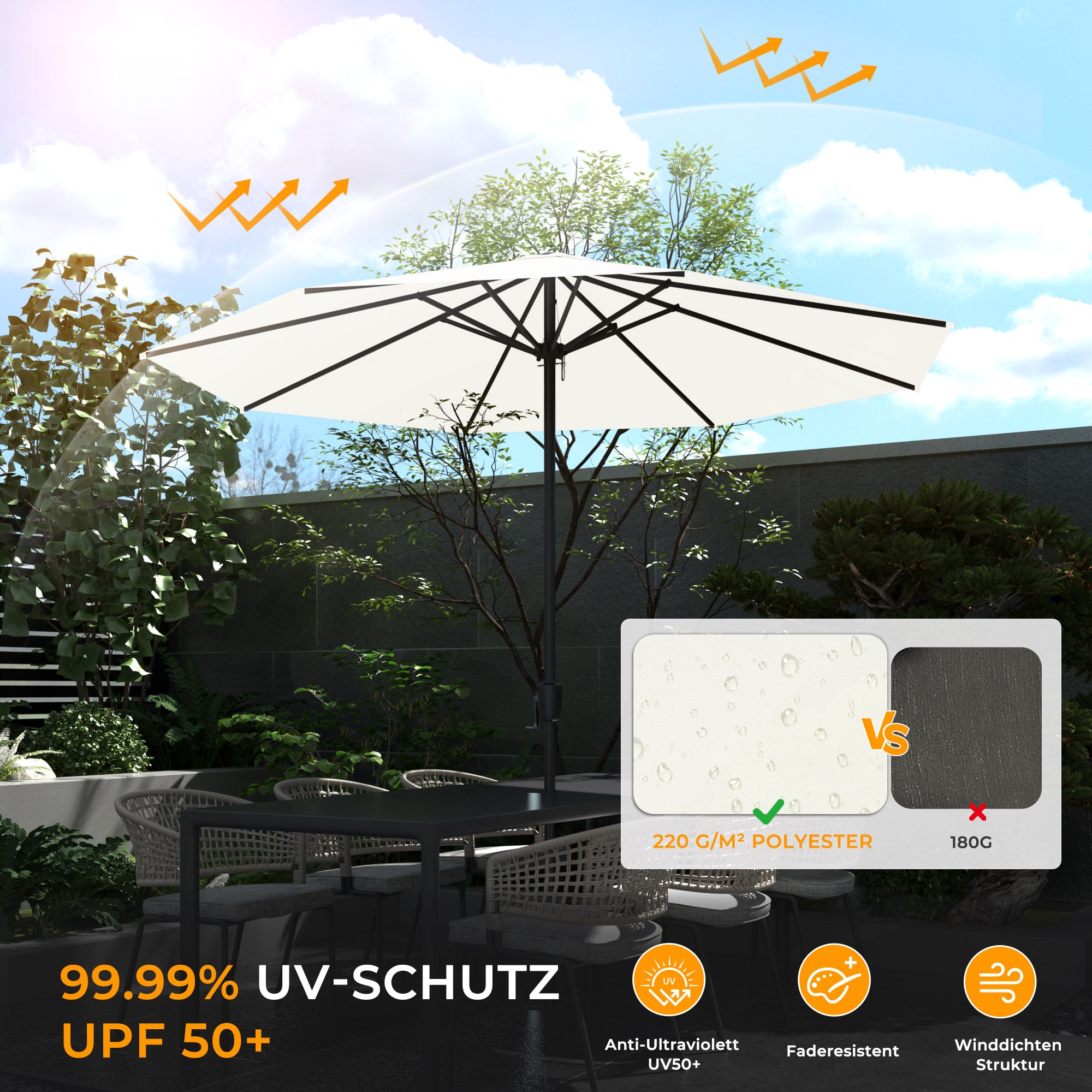 HOMEDEMOAluminium Gartenschirm mit Kurbel