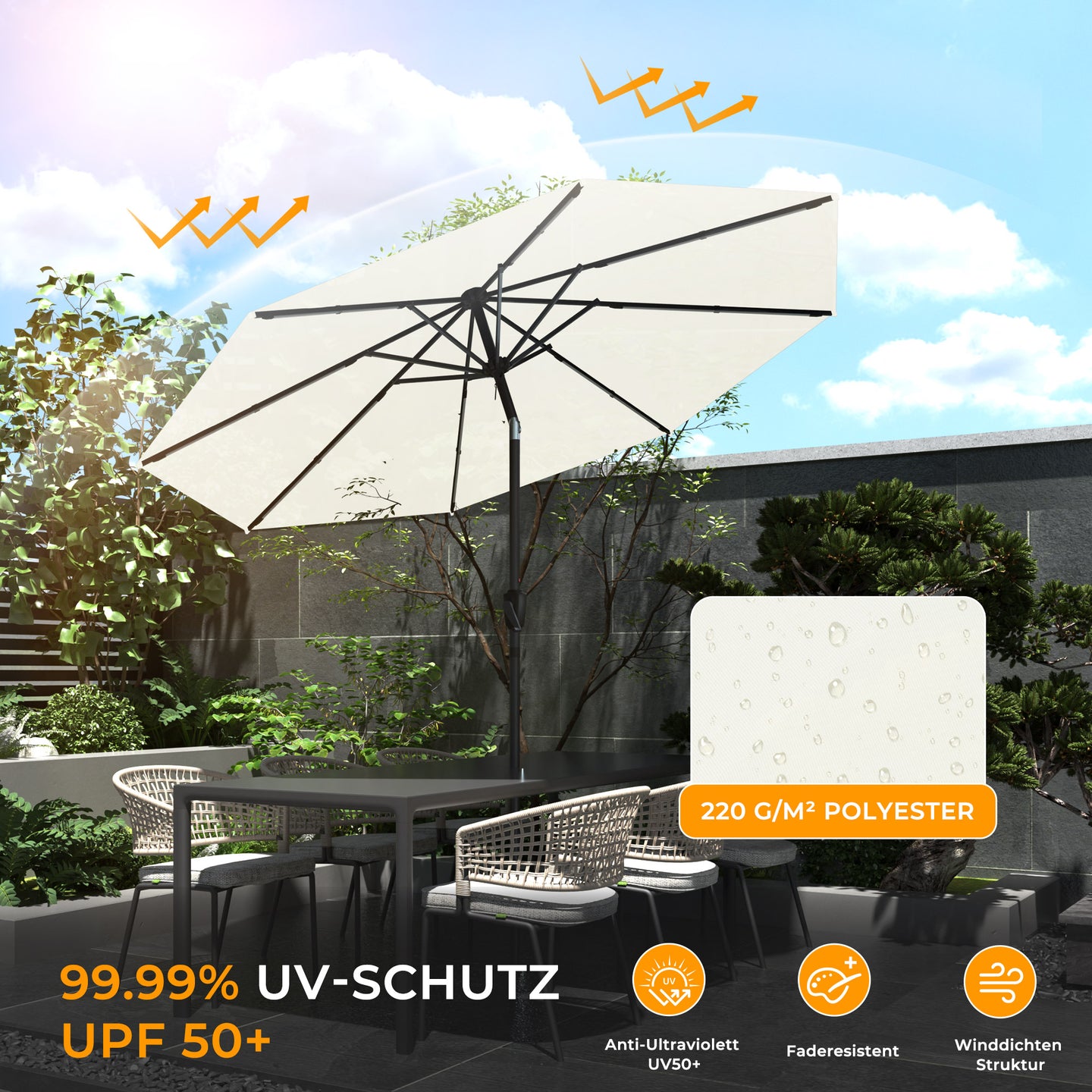 HOMEDEMO  Groß Garten Sonnenschirme mit Kurbel und LED-Licht