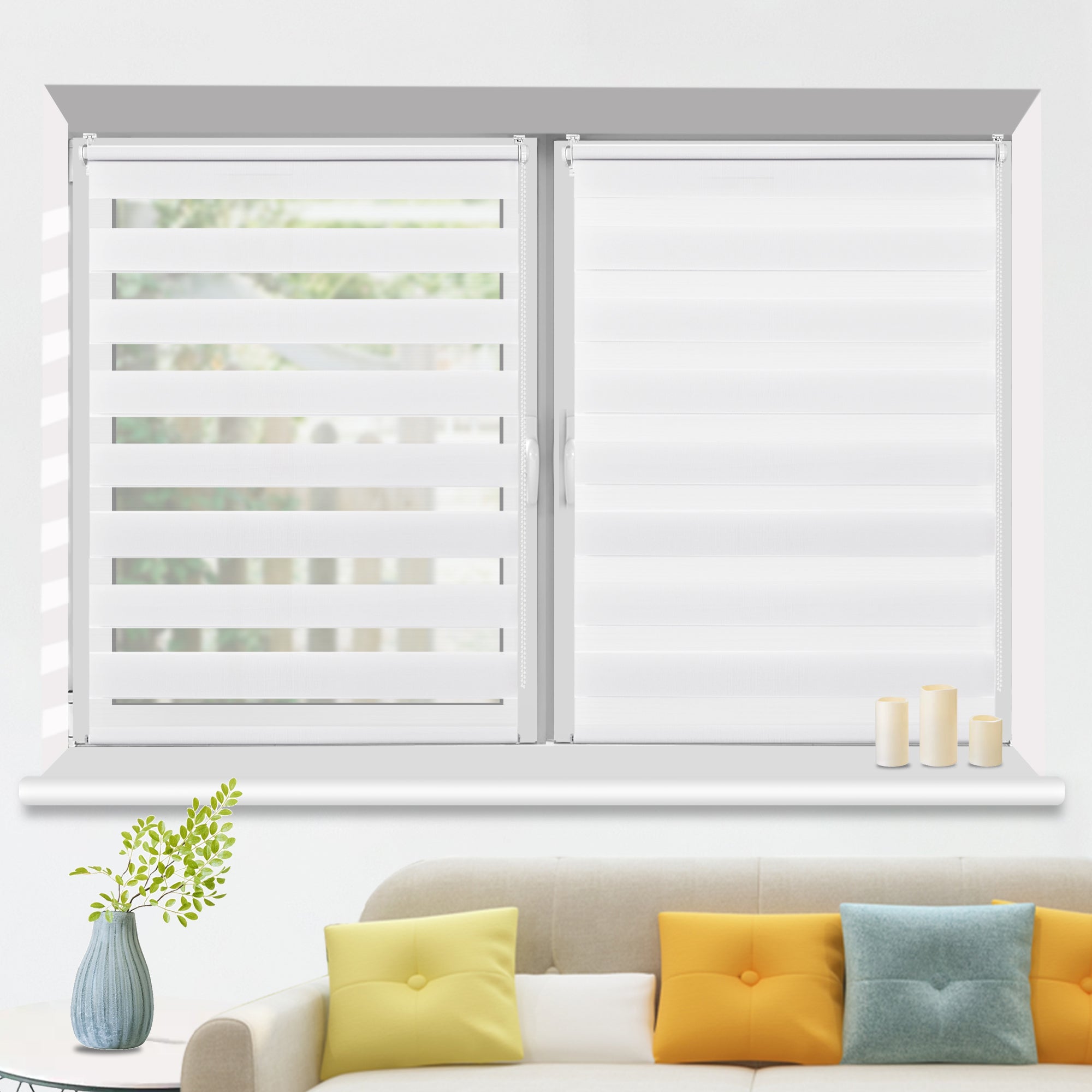 HOMEDEMO Doppelrollo Klemmfix ohne Bohren & mit Bohren, Rollos für Fenster und Tür,Weiß,Grau,Weiß-Schwarz