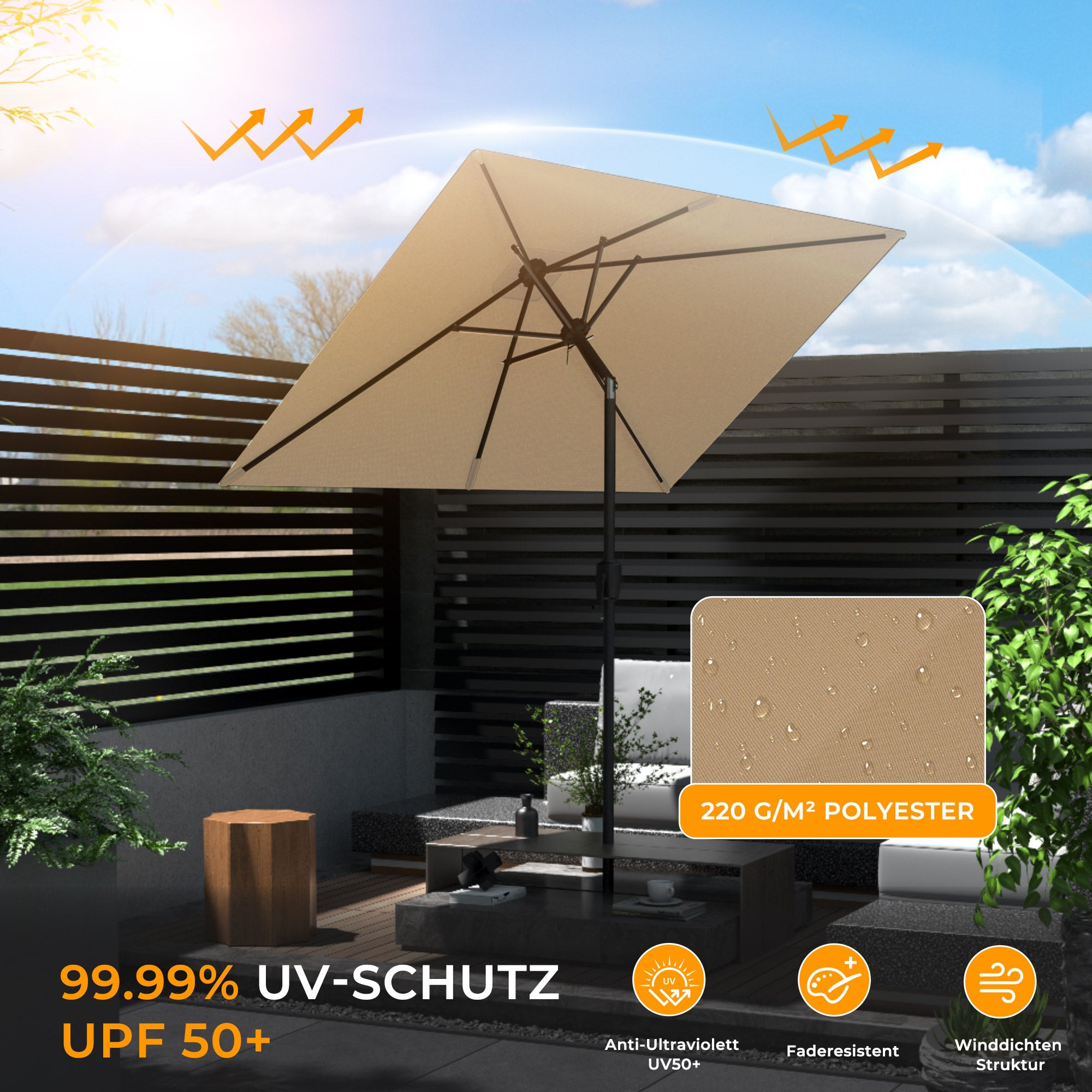 HOMEDEMO Rechteckiger Aluminium Gartenschirm