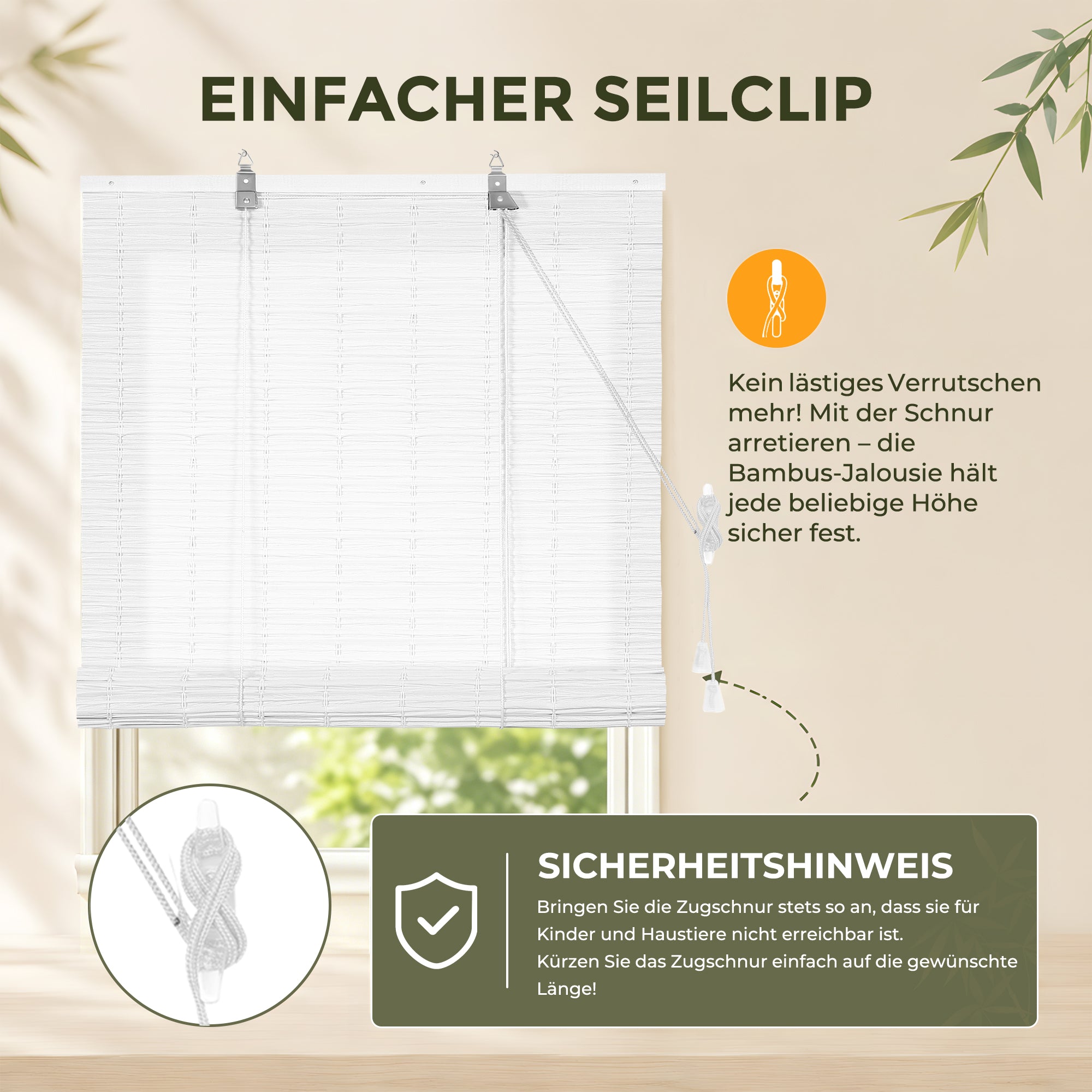 HOMEDEMO PE Rollo Outdoor wetterfest, Sichtschutz Sonnenschutz, Bambus Look Rollo für Innen- und außenbereich Bambusrollo Jalousie