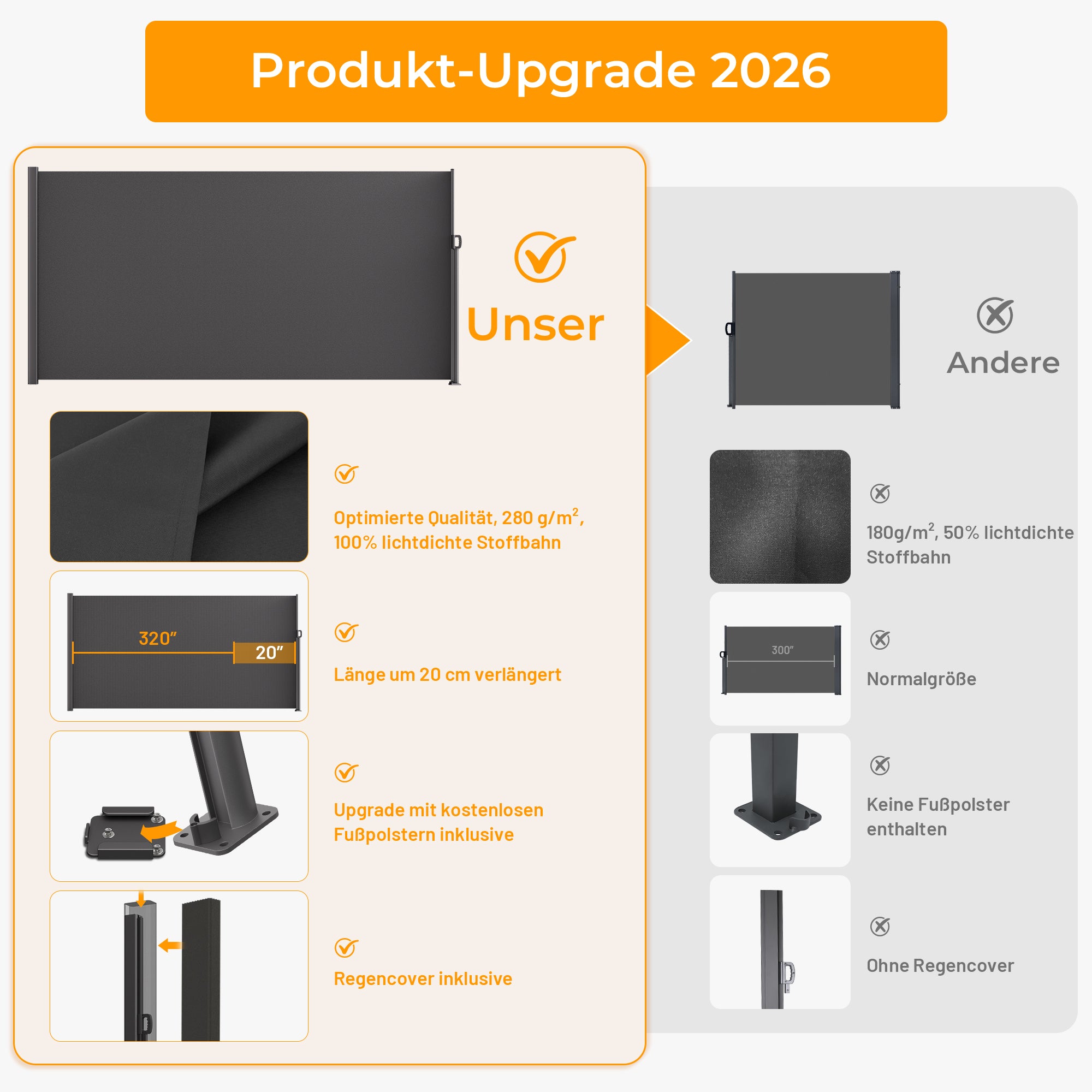HOMEDEMO Alu-Seitenmarkise ausziehbar
