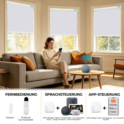 Elektrisches Rollo M100 Motorrollo silberbeschichtet vollverdunkelnd wärmedämmend Fensterrollo mit Funkmotor für Schlafzimmer Wohnzimmer Büro