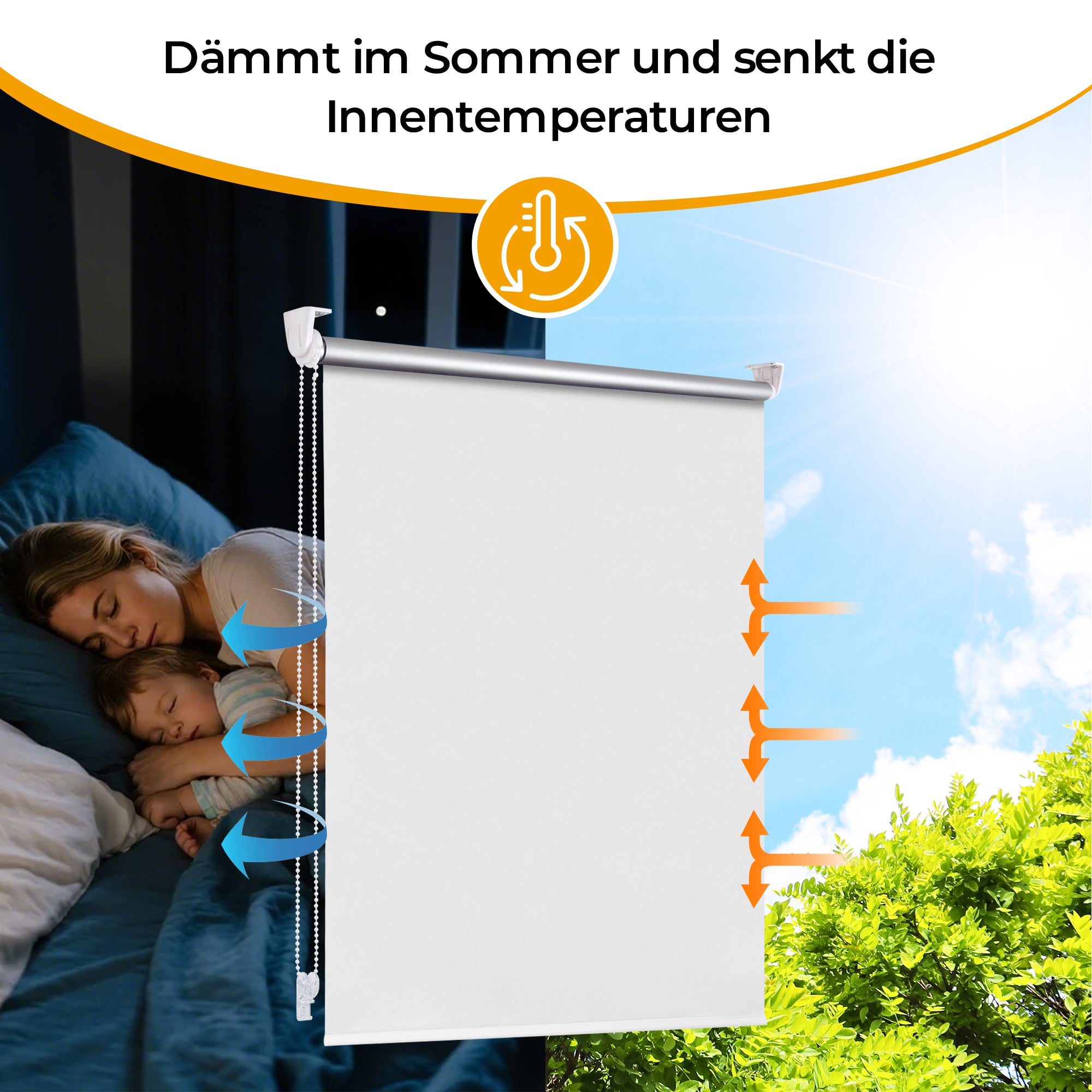 HOMEDEMO Verdunklungsrollo ohne Bohren-Weiß-Creme-Schwarz