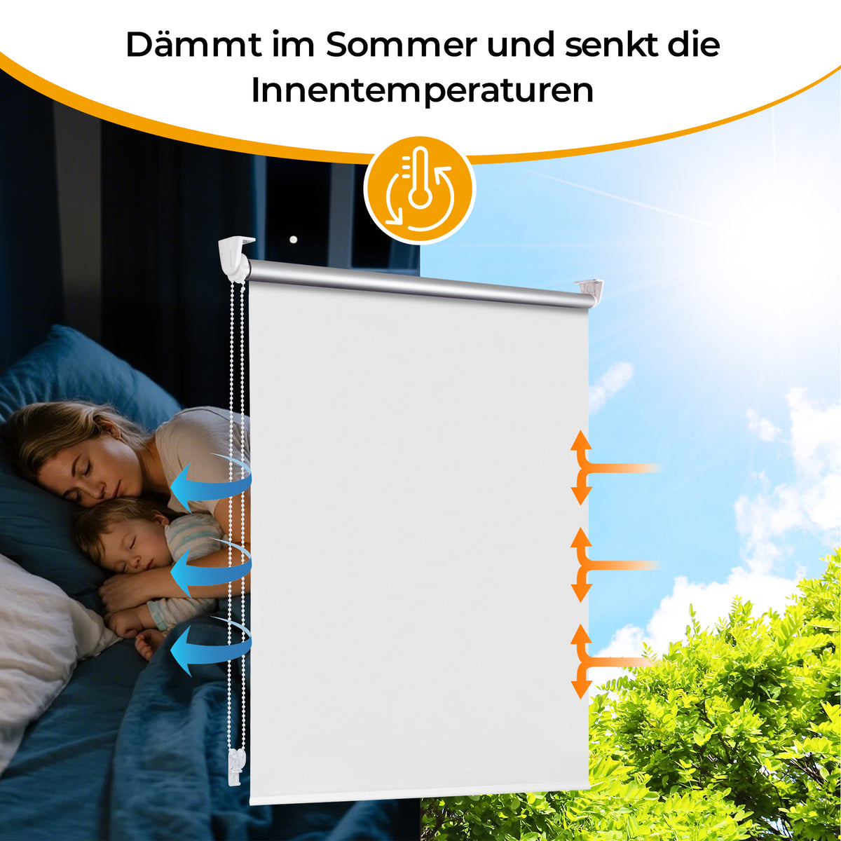 HOMEDEMO Verdunklungsrollo ohne Bohren-Weiß-Creme-Schwarz